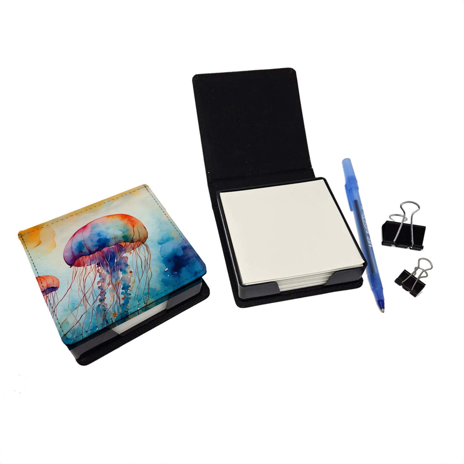 Caroline's Treasures Jellyfish PU Leather Note Paper Holder