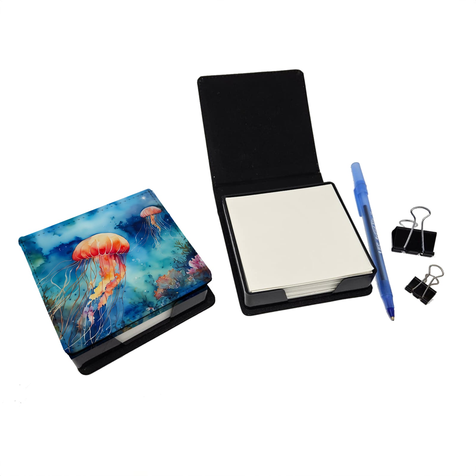 Caroline's Treasures Jellyfish PU Leather Note Paper Holder