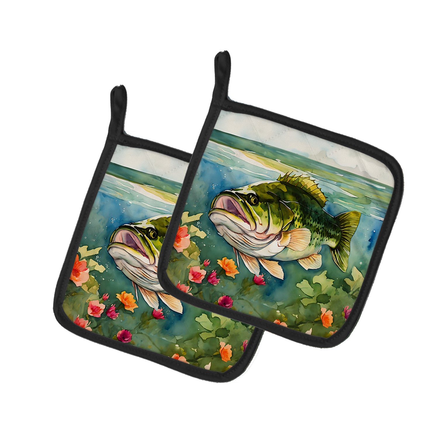 Caroline's Treasures Largemouth Bass Pot Holders - Set of 2 Decorative Kitchen Helpers | Made in the USA