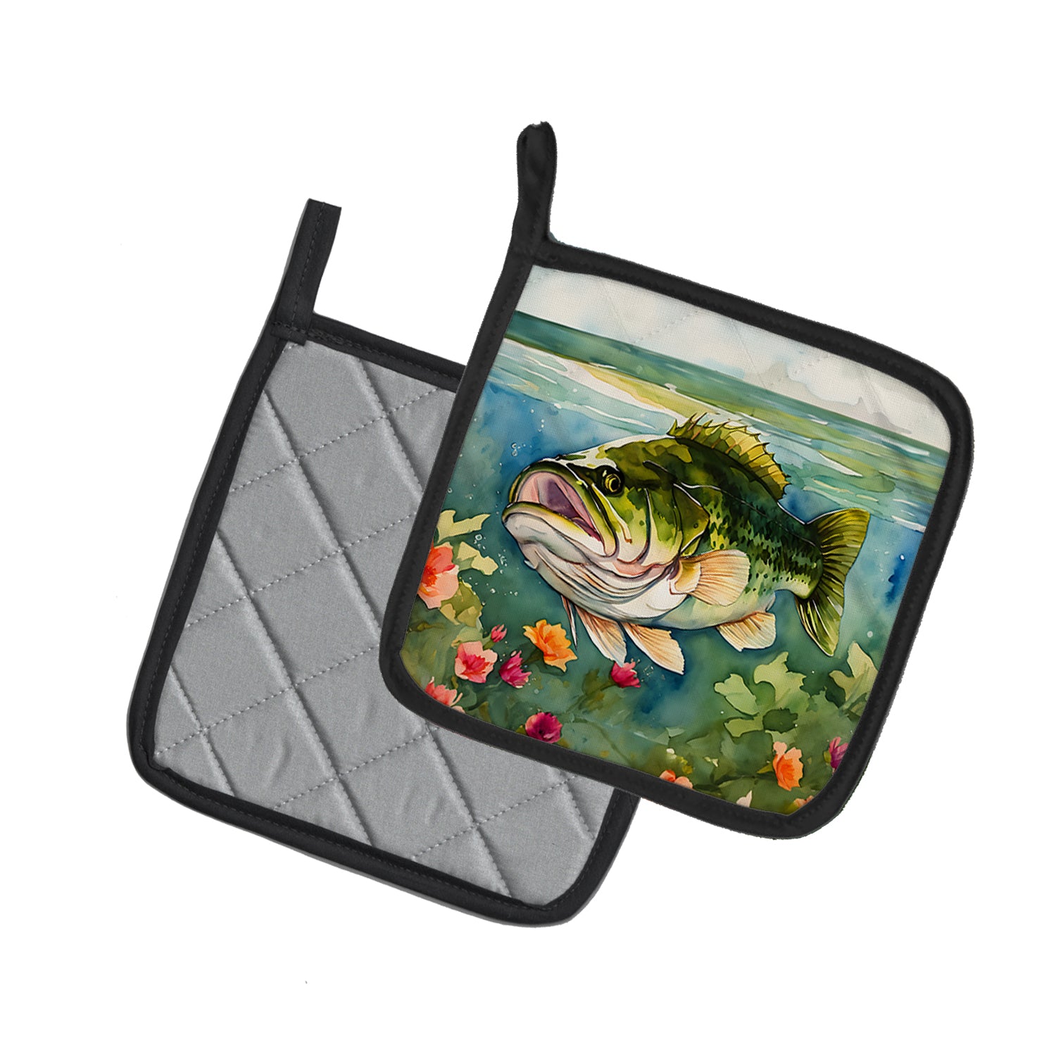 Caroline's Treasures Largemouth Bass Pot Holders - Set of 2 Decorative Kitchen Helpers | Made in the USA