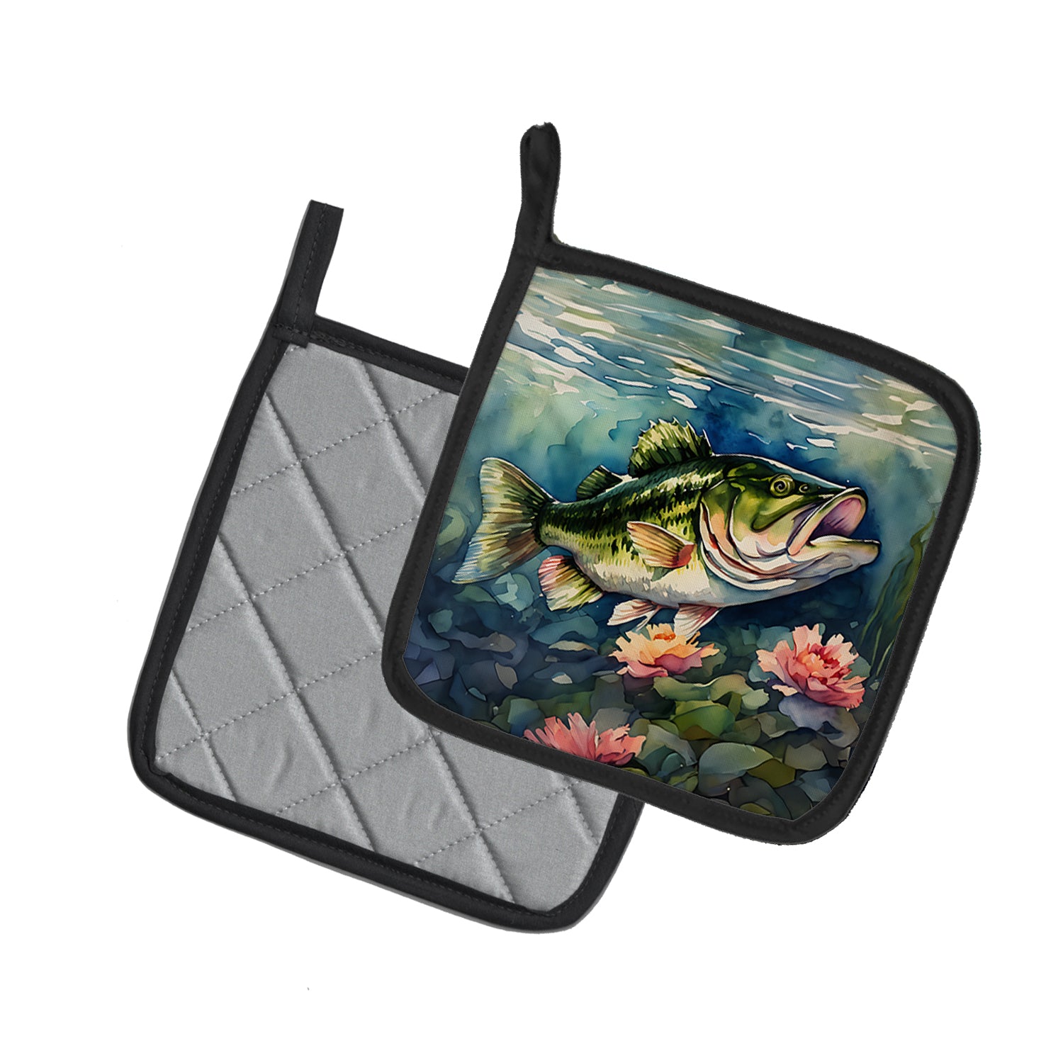 Caroline's Treasures Largemouth Bass Pot Holders - Set of 2 Decorative Kitchen Helpers | Made in the USA