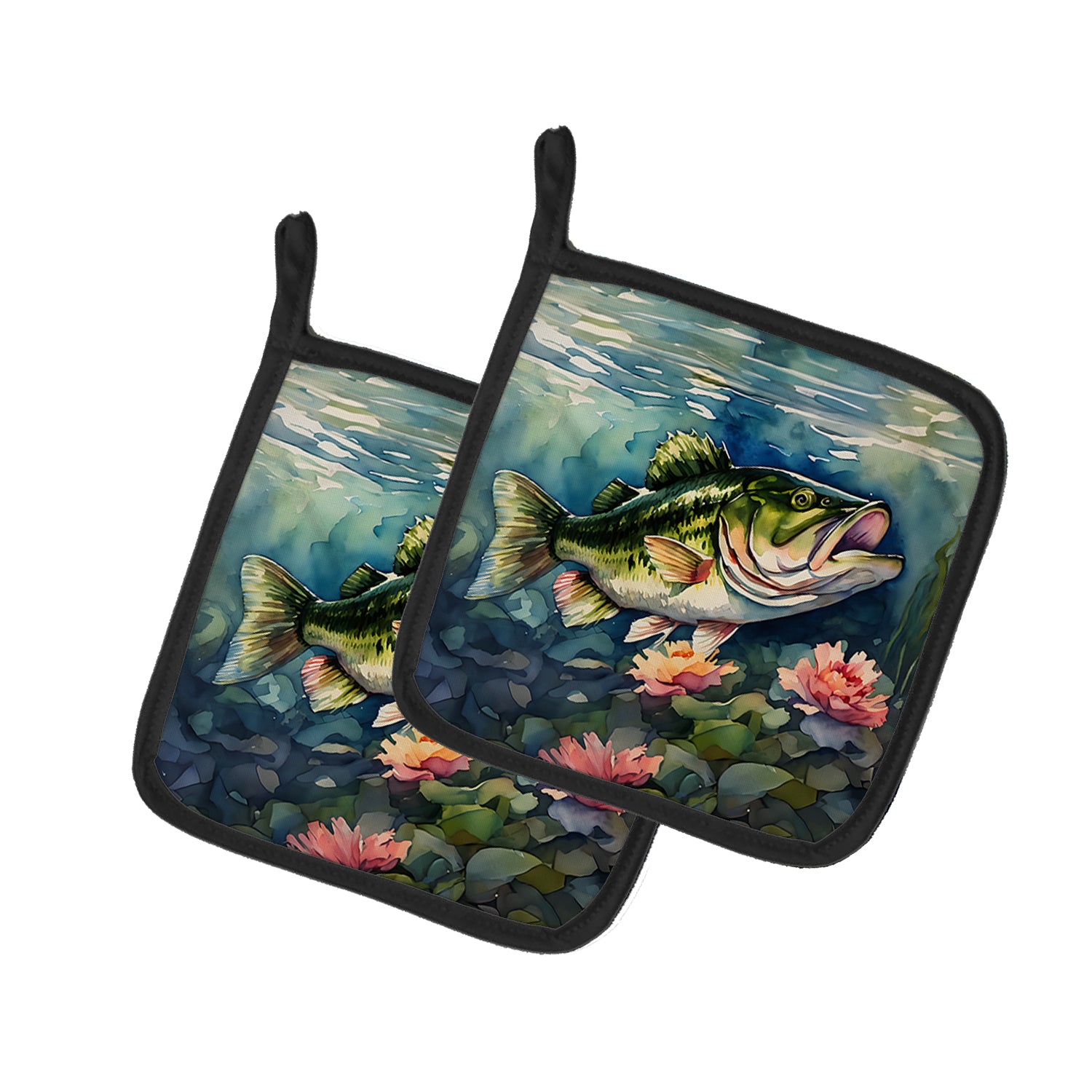 Caroline's Treasures Largemouth Bass Pot Holders - Set of 2 Decorative Kitchen Helpers | Made in the USA