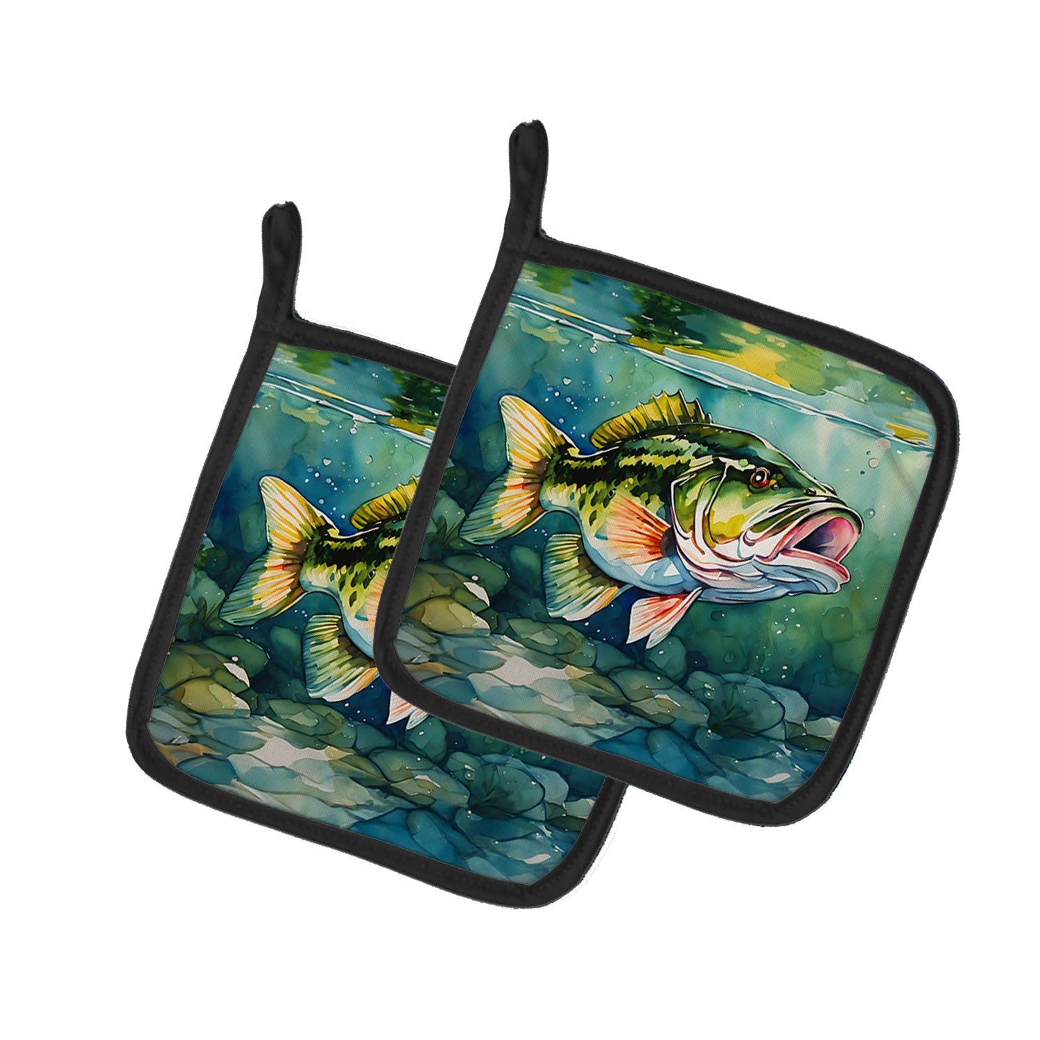 Caroline's Treasures Largemouth Bass Pot Holders - Set of 2 Decorative Kitchen Helpers | Made in the USA