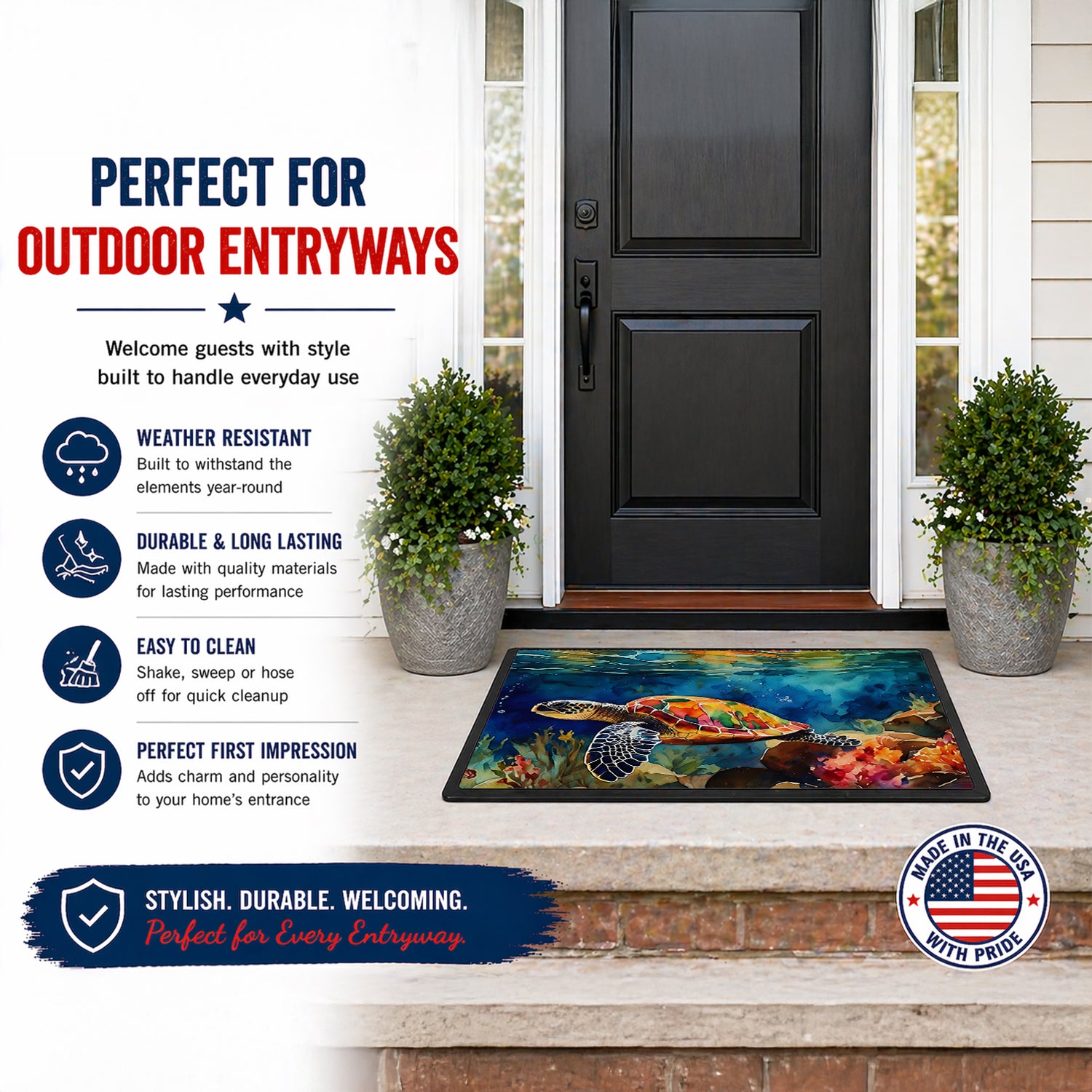 Caroline's Treasures Loggerhead Sea Turtle Doormat Front Door Mat Indoor Outdoor Rugs for Entryway, Non Slip Washable Low Pile, 18H X 27W