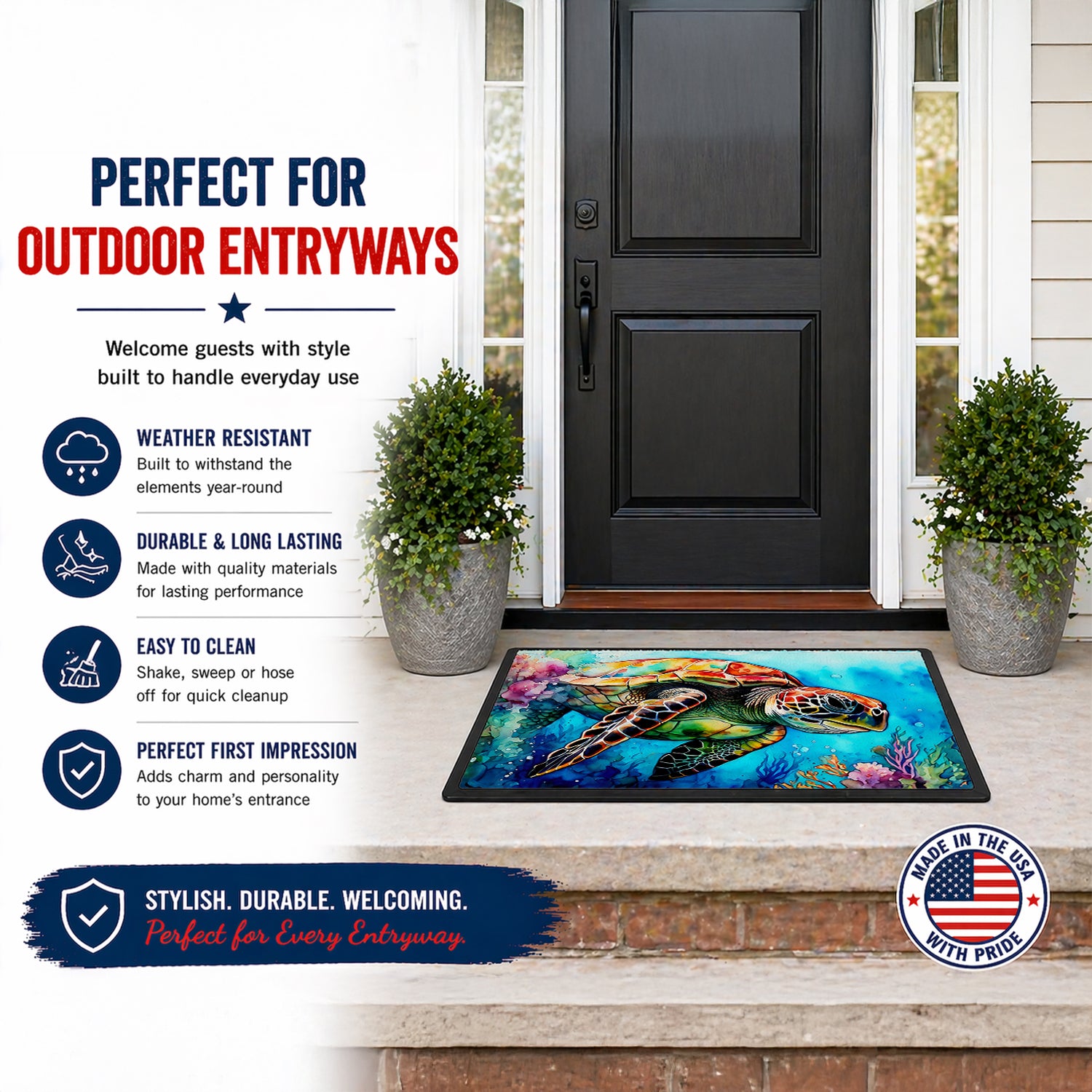 Caroline's Treasures Loggerhead Sea Turtle Doormat Front Door Mat Indoor Outdoor Rugs for Entryway, Non Slip Washable Low Pile, 18H X 27W