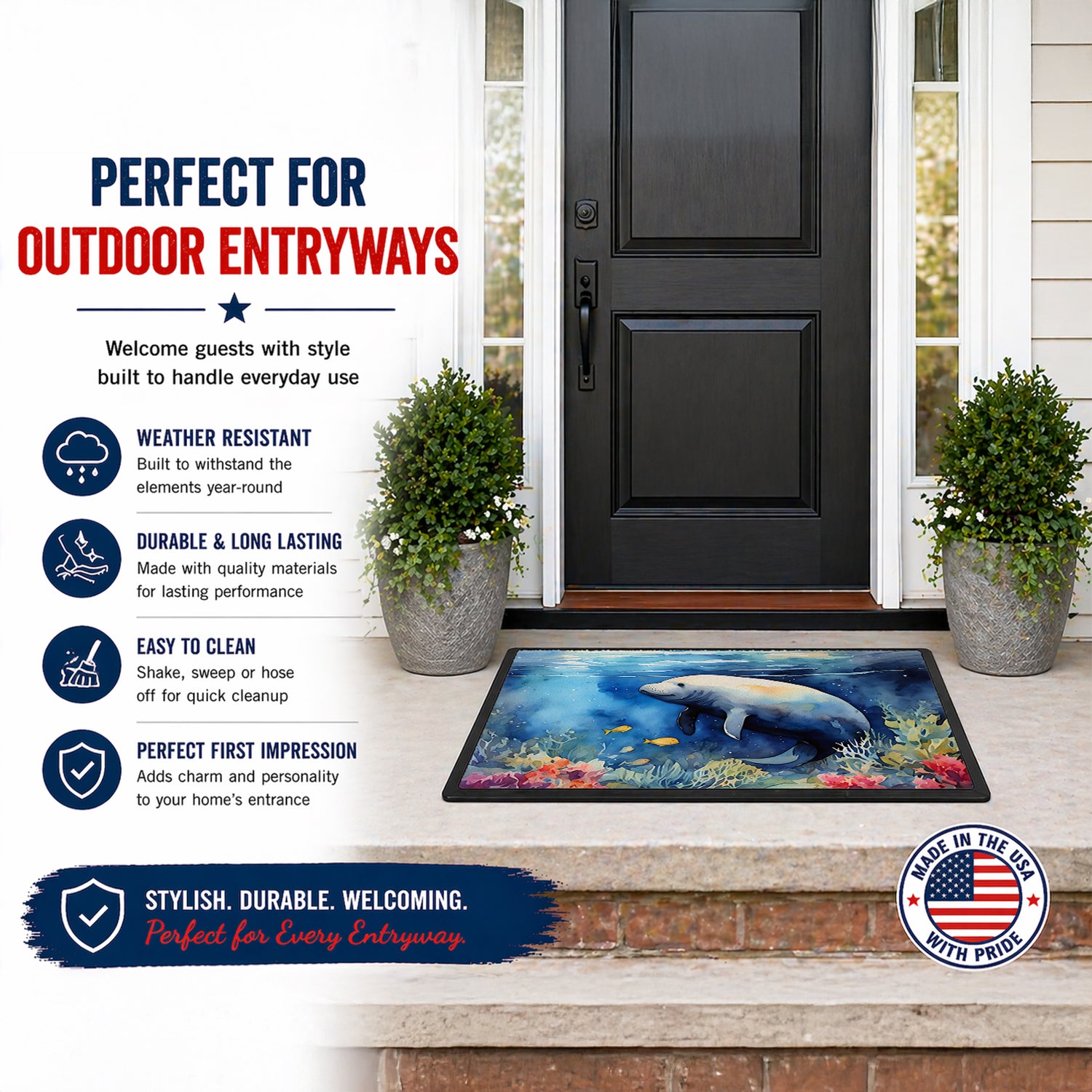 Caroline's Treasures Manatee Doormat Front Door Mat Indoor Outdoor Rugs for Entryway, Non Slip Washable Low Pile, 18H X 27W