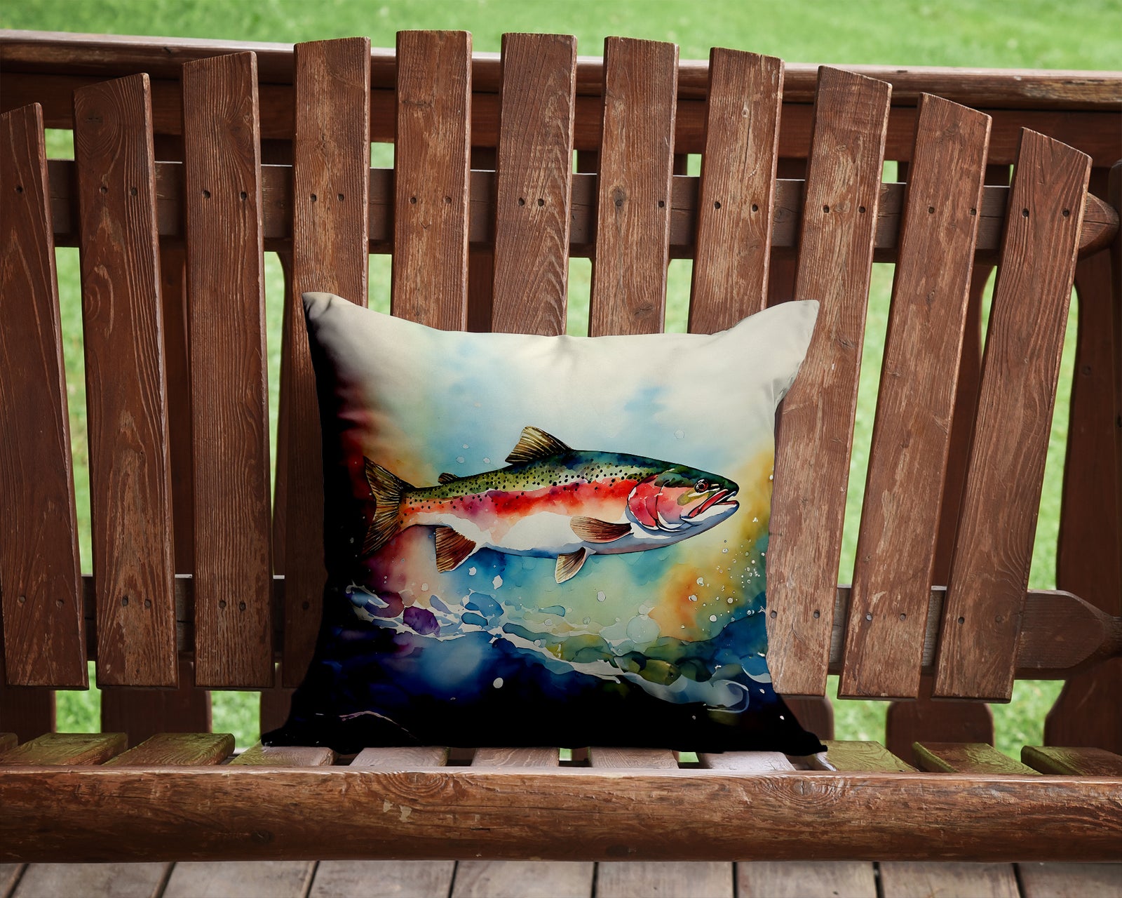 Caroline's Treasures Rainbow Trout Throw Pillow - 14x14 Decorative Pillow – Art for Your Home & Patio