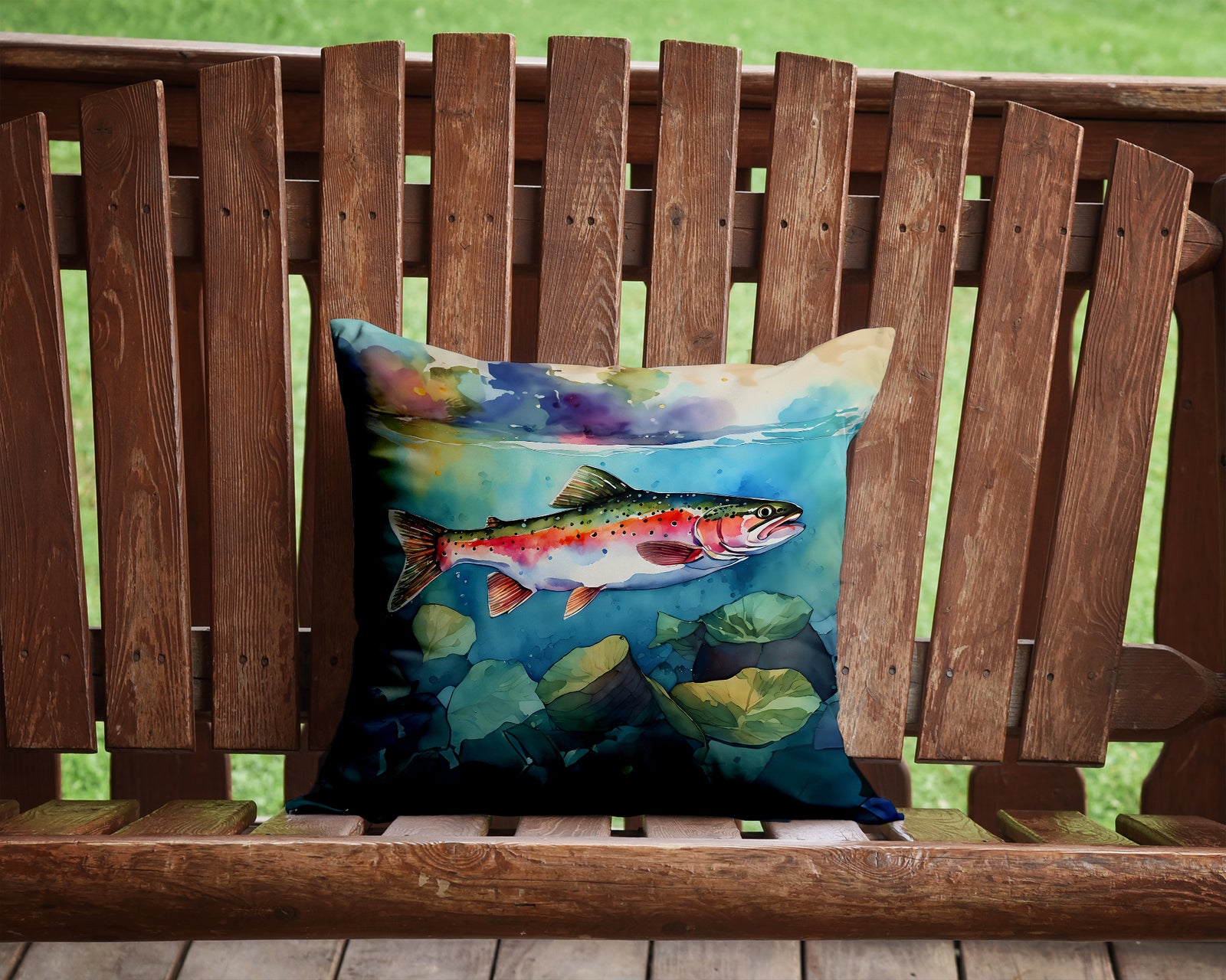 Caroline's Treasures Rainbow Trout Throw Pillow - 14x14 Decorative Pillow – Art for Your Home & Patio