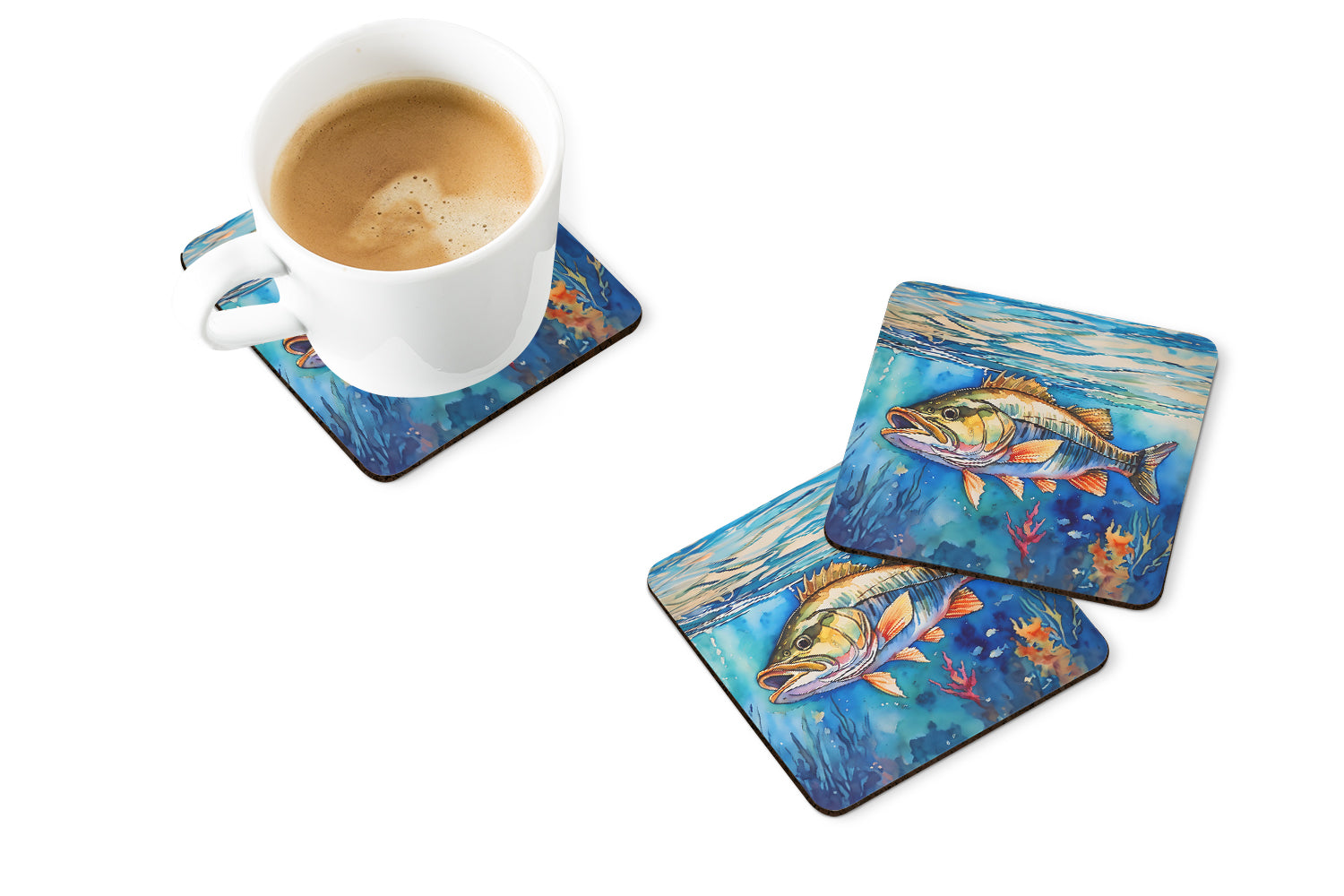 Caroline's Treasures Striped Bass Coasters - Set of 4 Lightweight Foam, Absorbent Drink Coasters