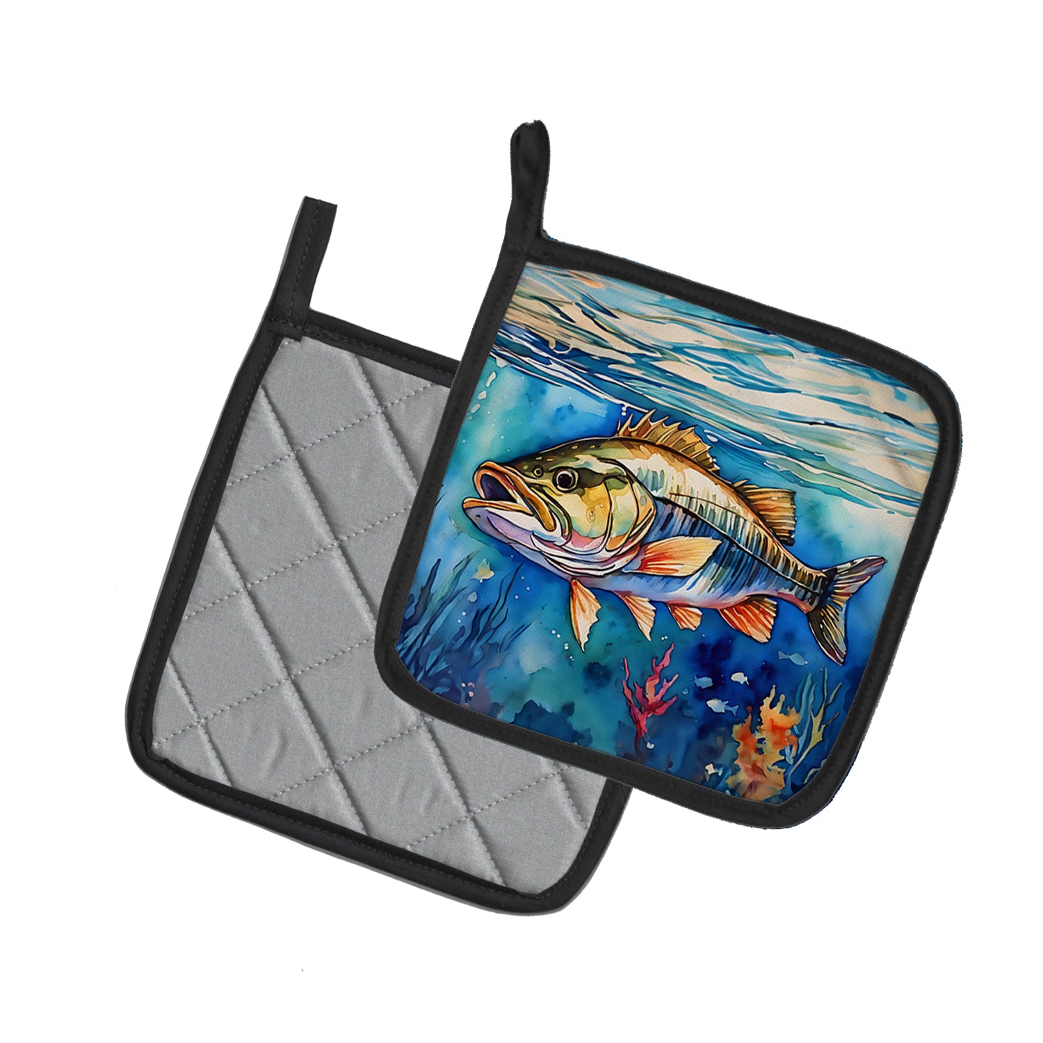 Caroline's Treasures Striped Bass Pot Holders - Set of 2 Decorative Kitchen Helpers | Made in the USA