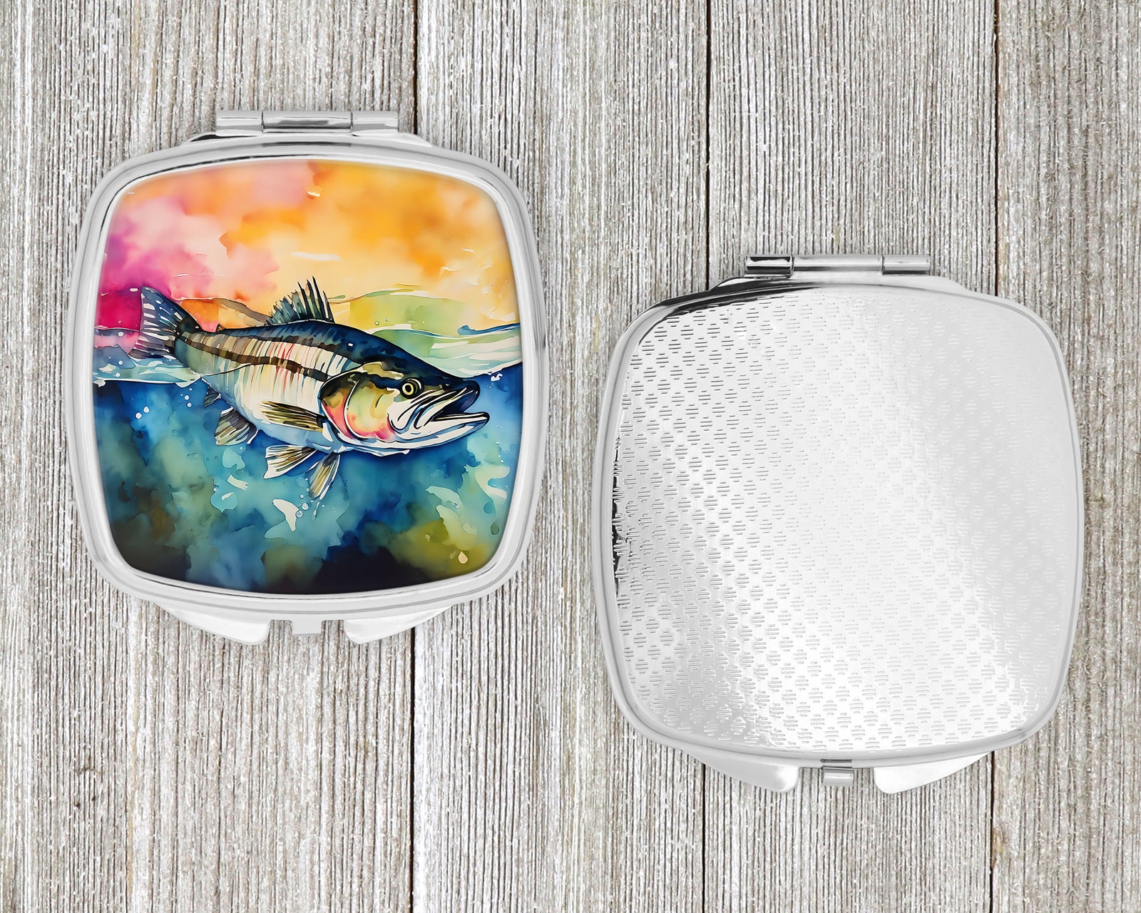 Caroline's Treasures Striped Bass Compact Mirror – Stylish Purse Mirror with Artistic Covers