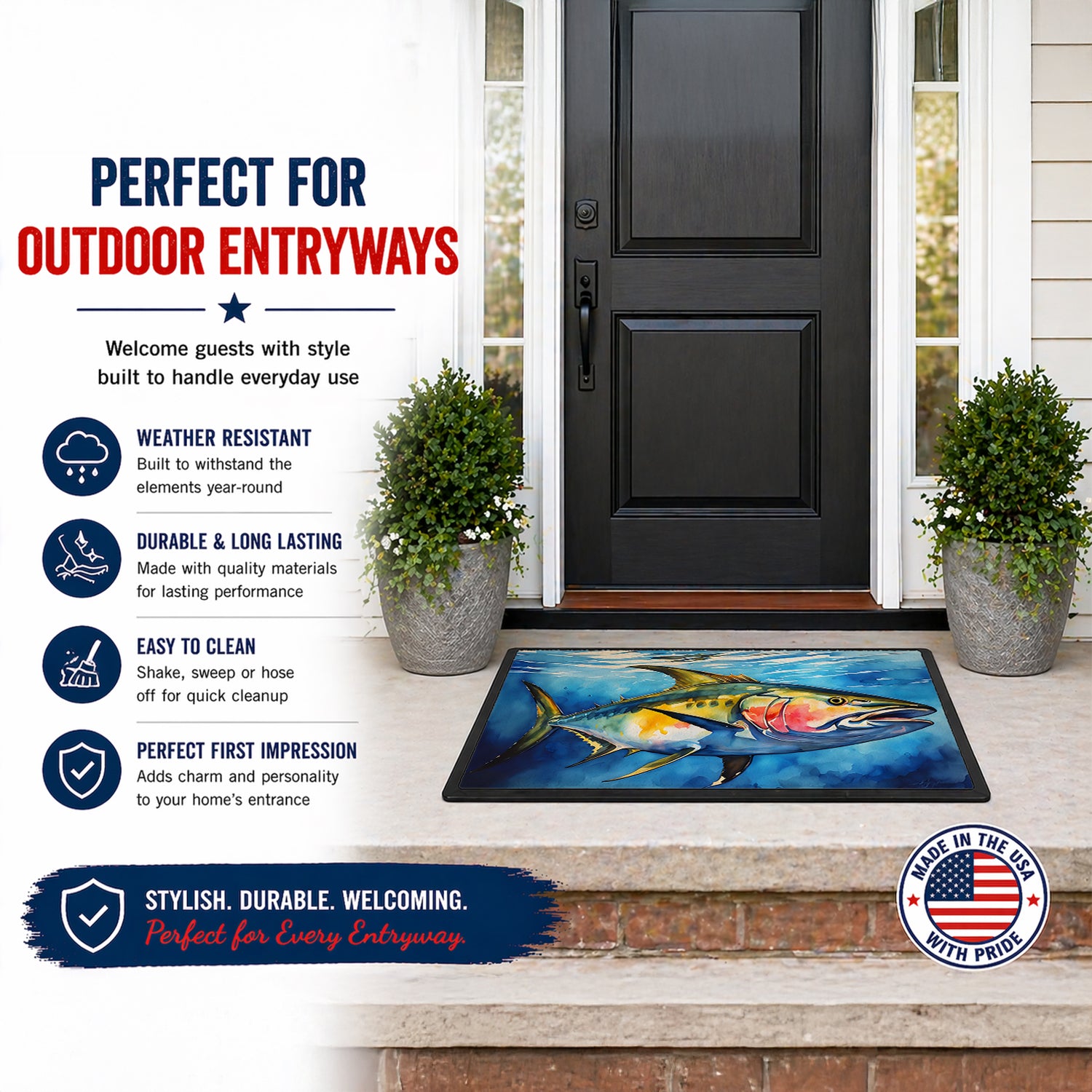 Caroline's Treasures Yellowfin Tuna Doormat Front Door Mat Indoor Outdoor Rugs for Entryway, Non Slip Washable Low Pile, 24H X 36W