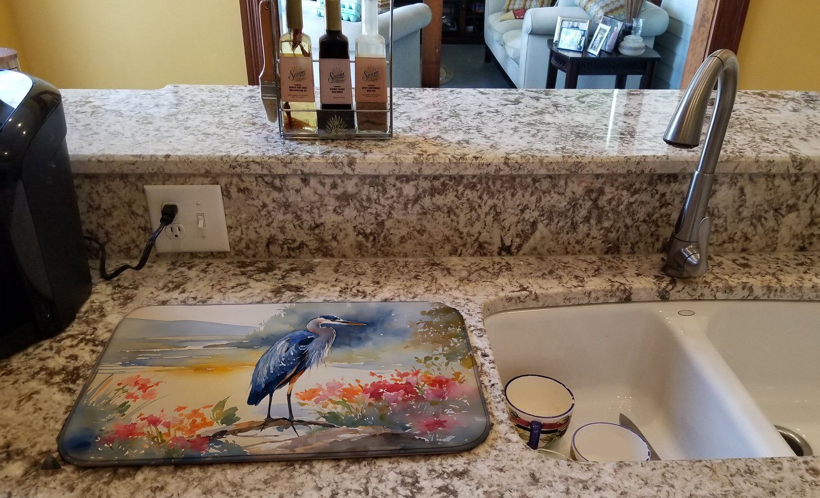 Caroline's Treasures Blue Heron Dish Drying Mat