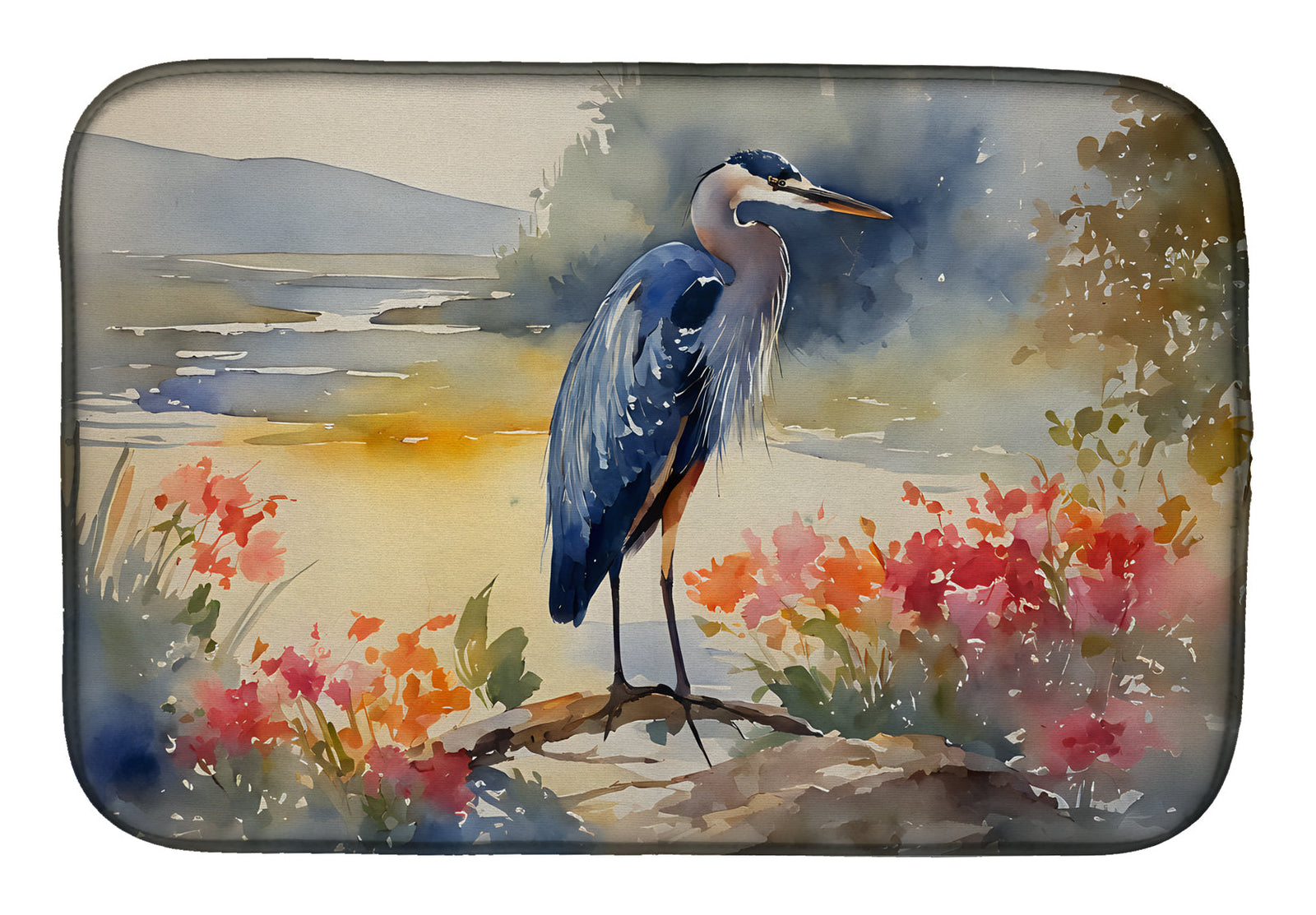 Caroline's Treasures Blue Heron Dish Drying Mat