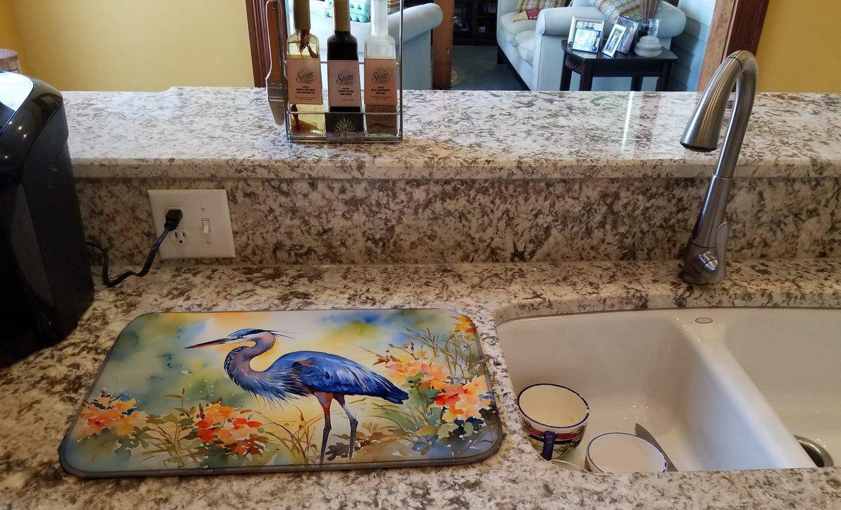 Caroline's Treasures Blue Heron Dish Drying Mat