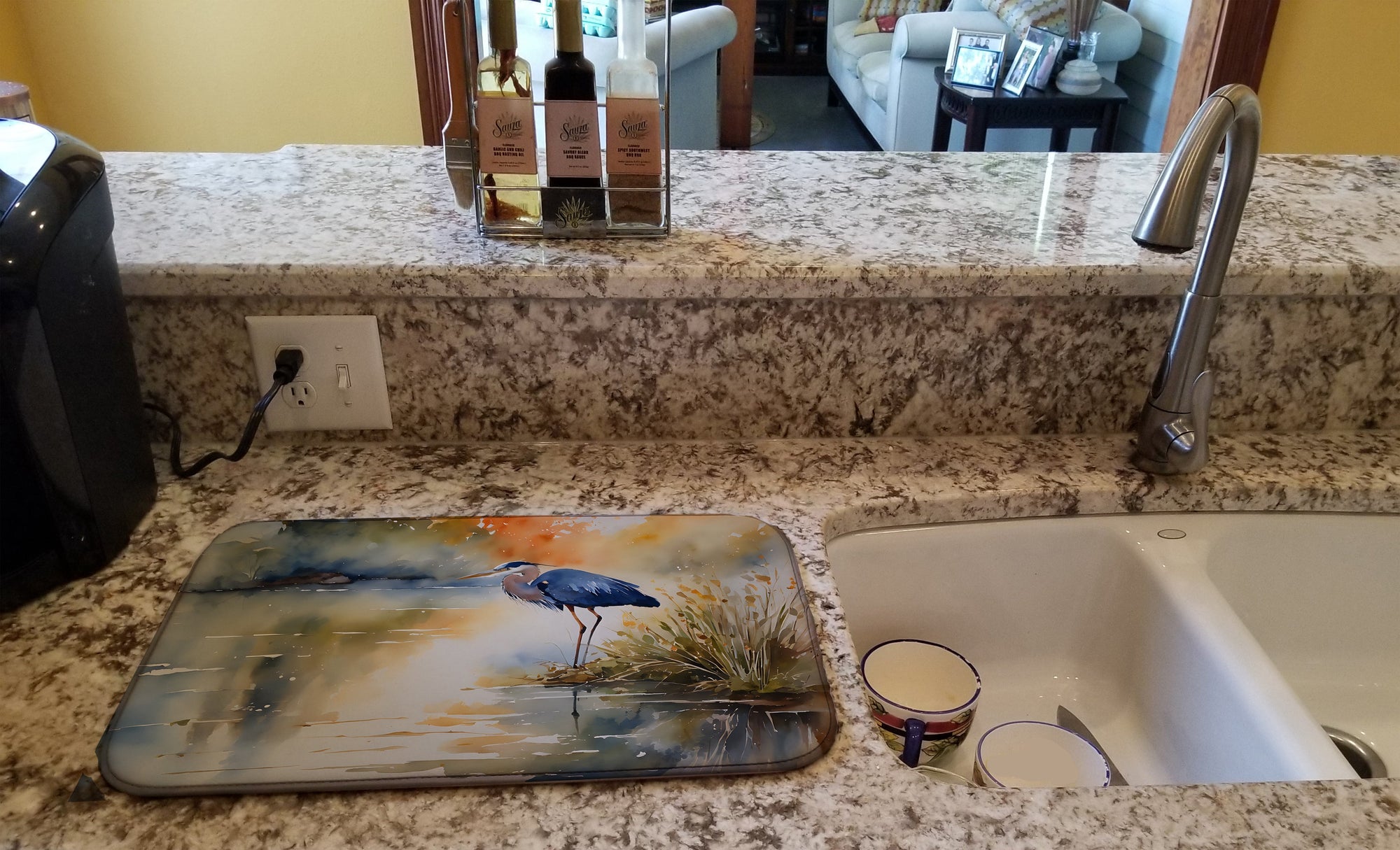 Caroline's Treasures Blue Heron Dish Drying Mat