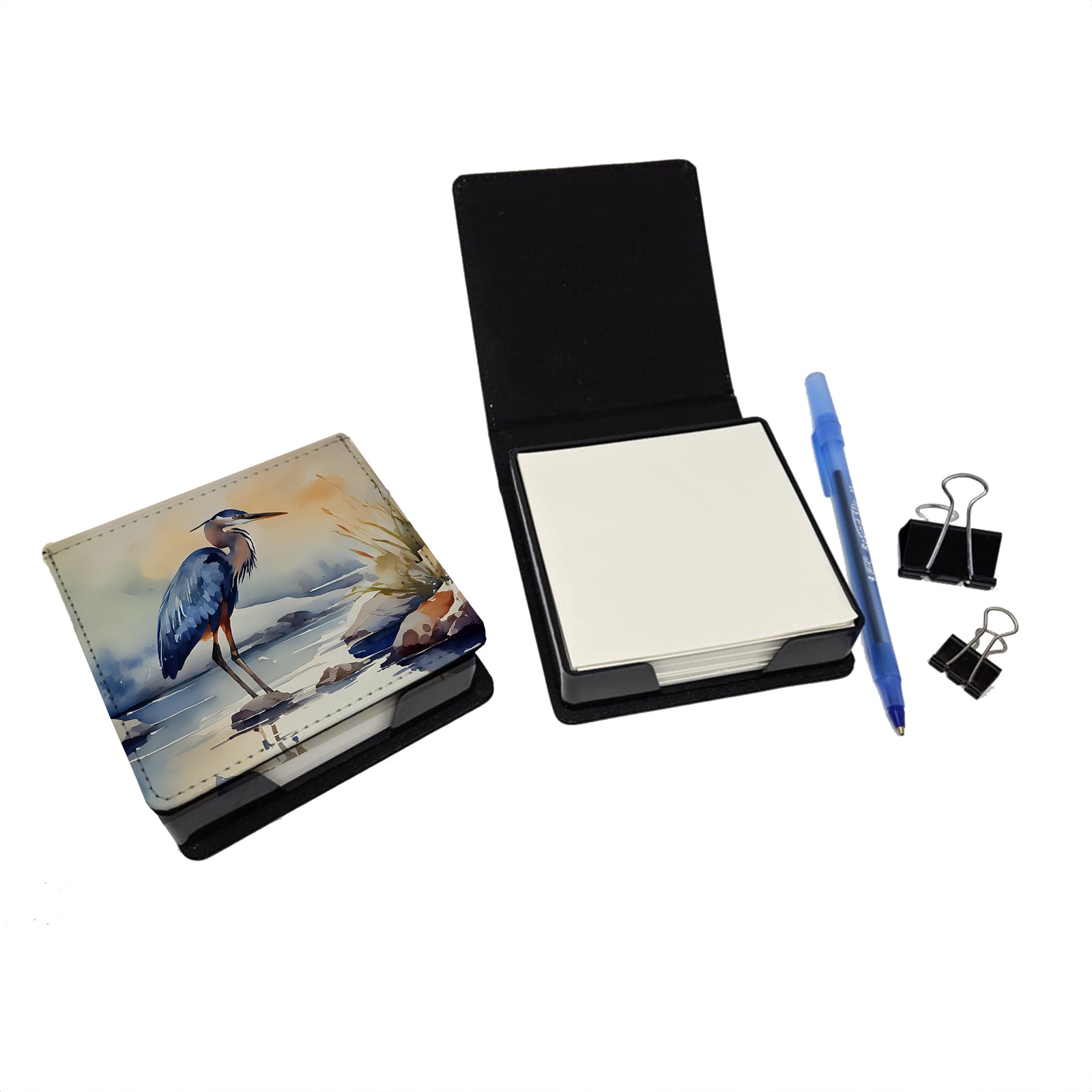 Caroline's Treasures Blue Heron PU Leather Note Paper Holder