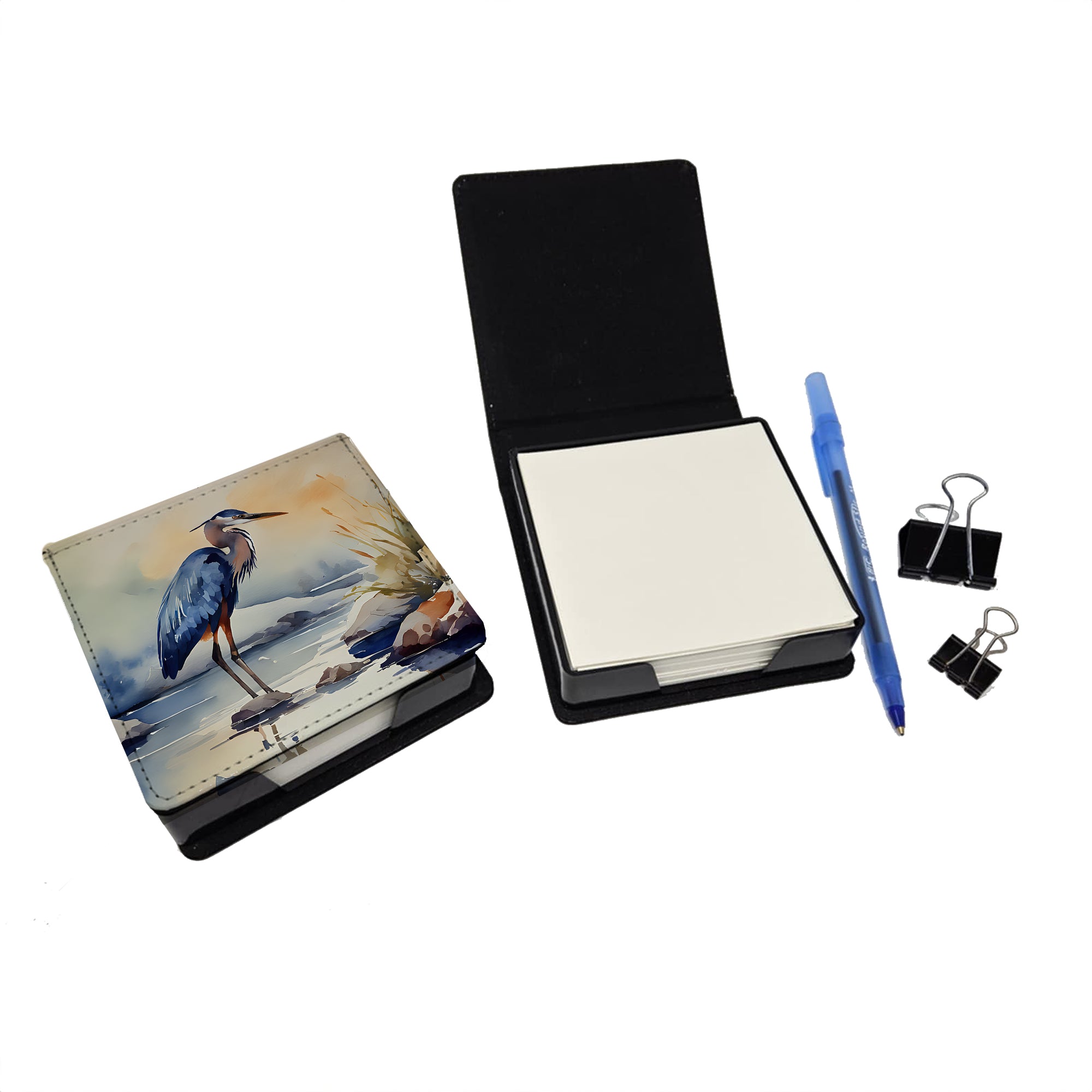 Caroline's Treasures Blue Heron PU Leather Note Paper Holder