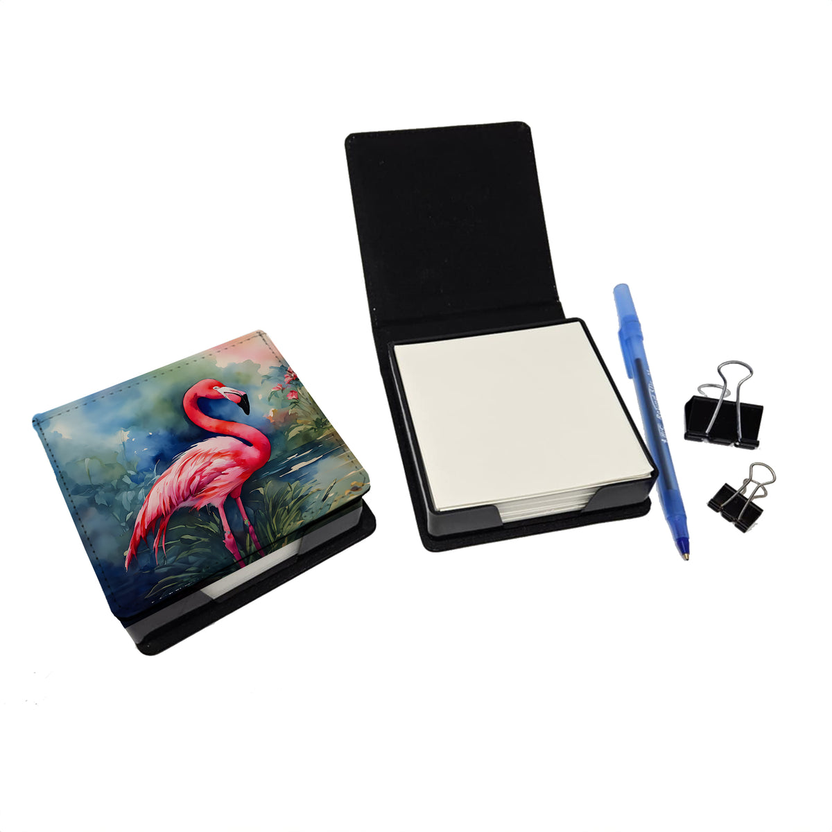 Caroline's Treasures Flamingo PU Leather Note Paper Holder