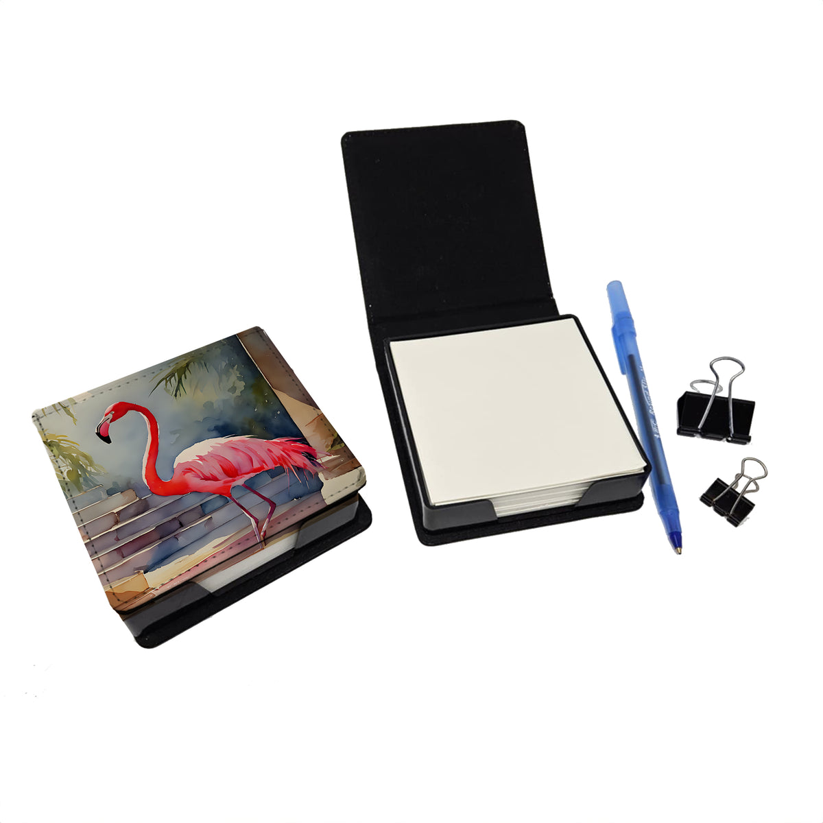 Caroline's Treasures Flamingo PU Leather Note Paper Holder