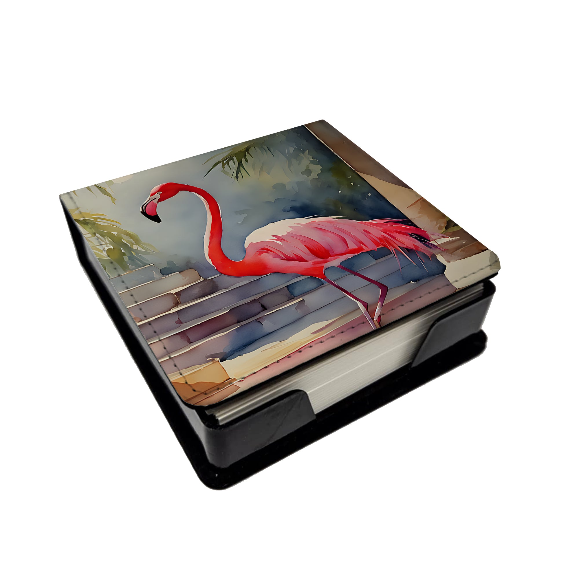 Caroline's Treasures Flamingo PU Leather Note Paper Holder