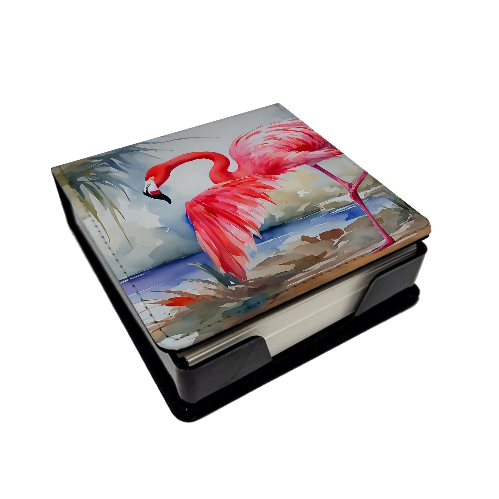 Caroline's Treasures Flamingo PU Leather Note Paper Holder