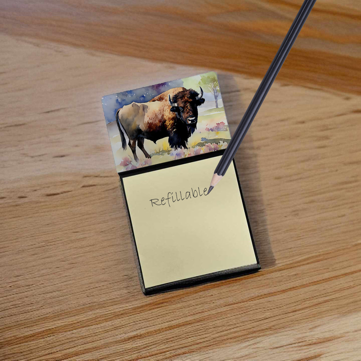 Caroline's Treasures American Bison Sticky Note Holder- Refiilable Desk Accessory Note Pad