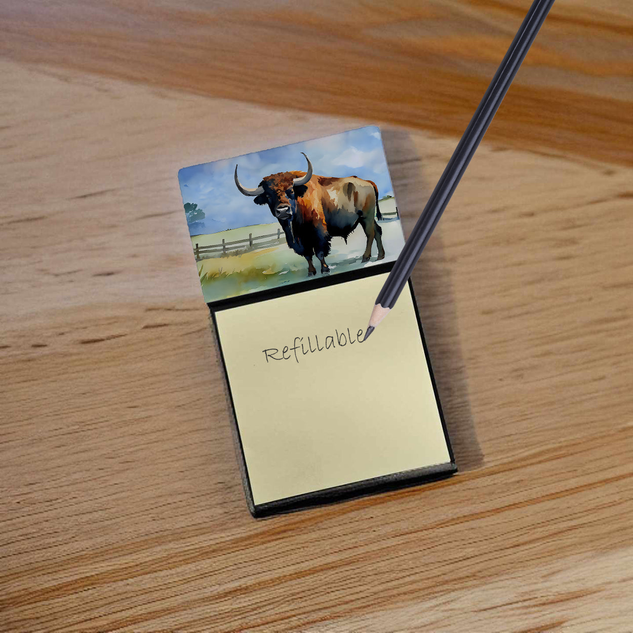 Caroline's Treasures American Bison Sticky Note Holder- Refiilable Desk Accessory Note Pad