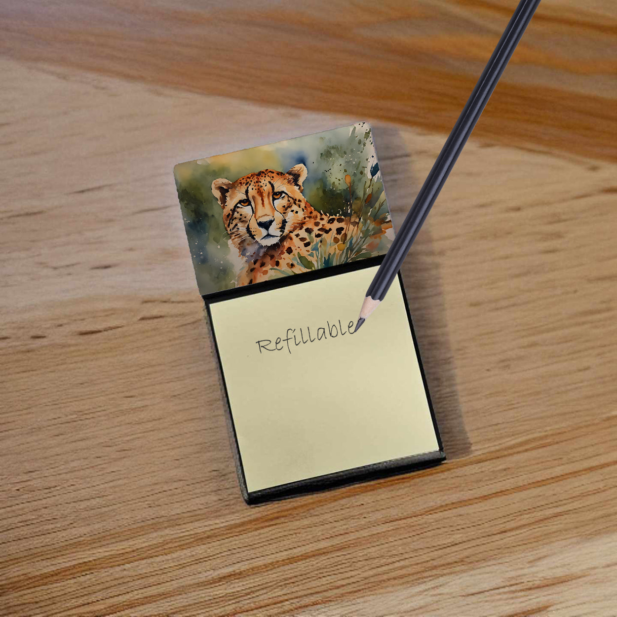 Caroline's Treasures Cheetah Sticky Note Holder- Refiilable Desk Accessory Note Pad