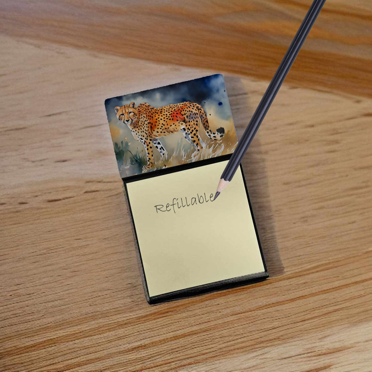 Caroline's Treasures Cheetah Sticky Note Holder- Refiilable Desk Accessory Note Pad