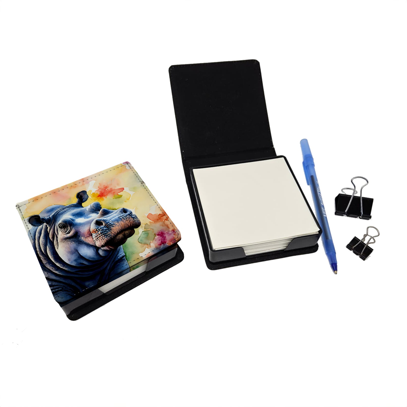 Caroline's Treasures Hippopotamus PU Leather Note Paper Holder