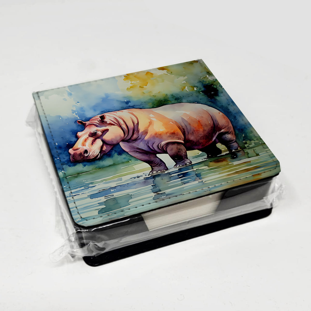 Caroline's Treasures Hippopotamus PU Leather Note Paper Holder