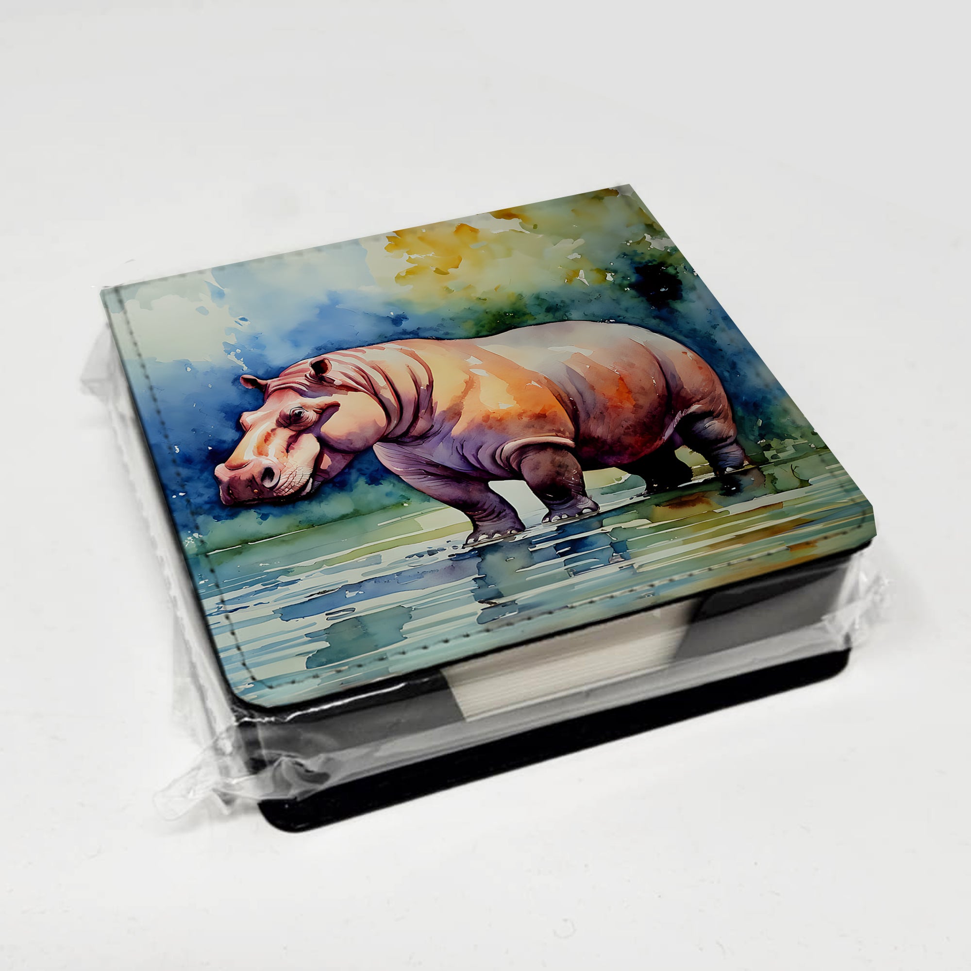 Caroline's Treasures Hippopotamus PU Leather Note Paper Holder