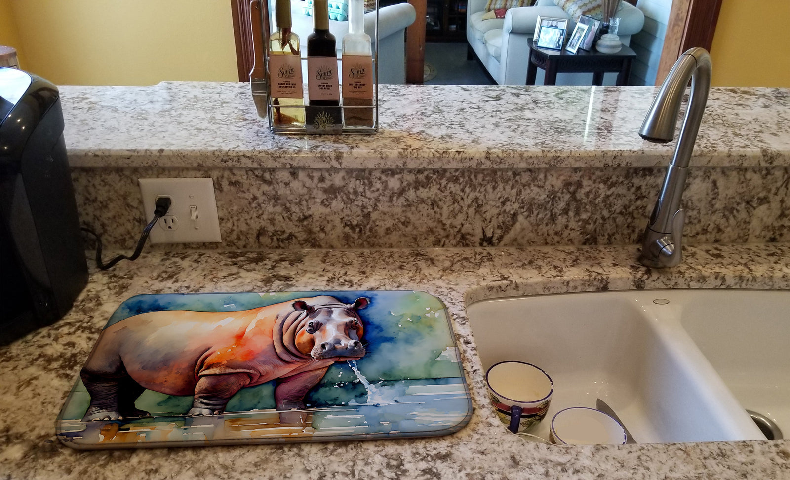 Caroline's Treasures Hippopotamus Dish Drying Mat