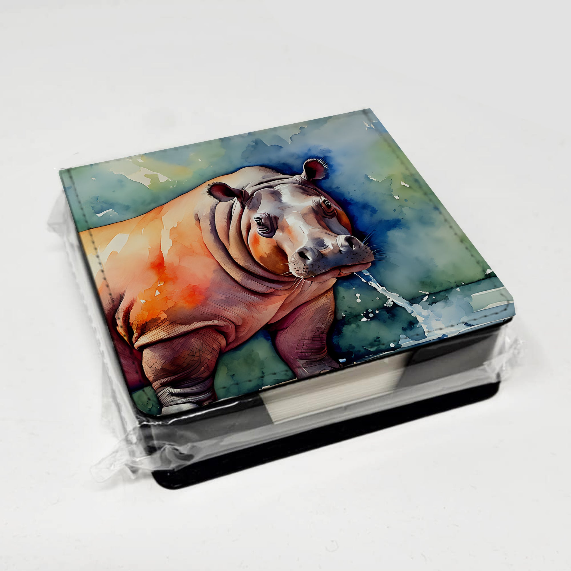 Caroline's Treasures Hippopotamus PU Leather Note Paper Holder