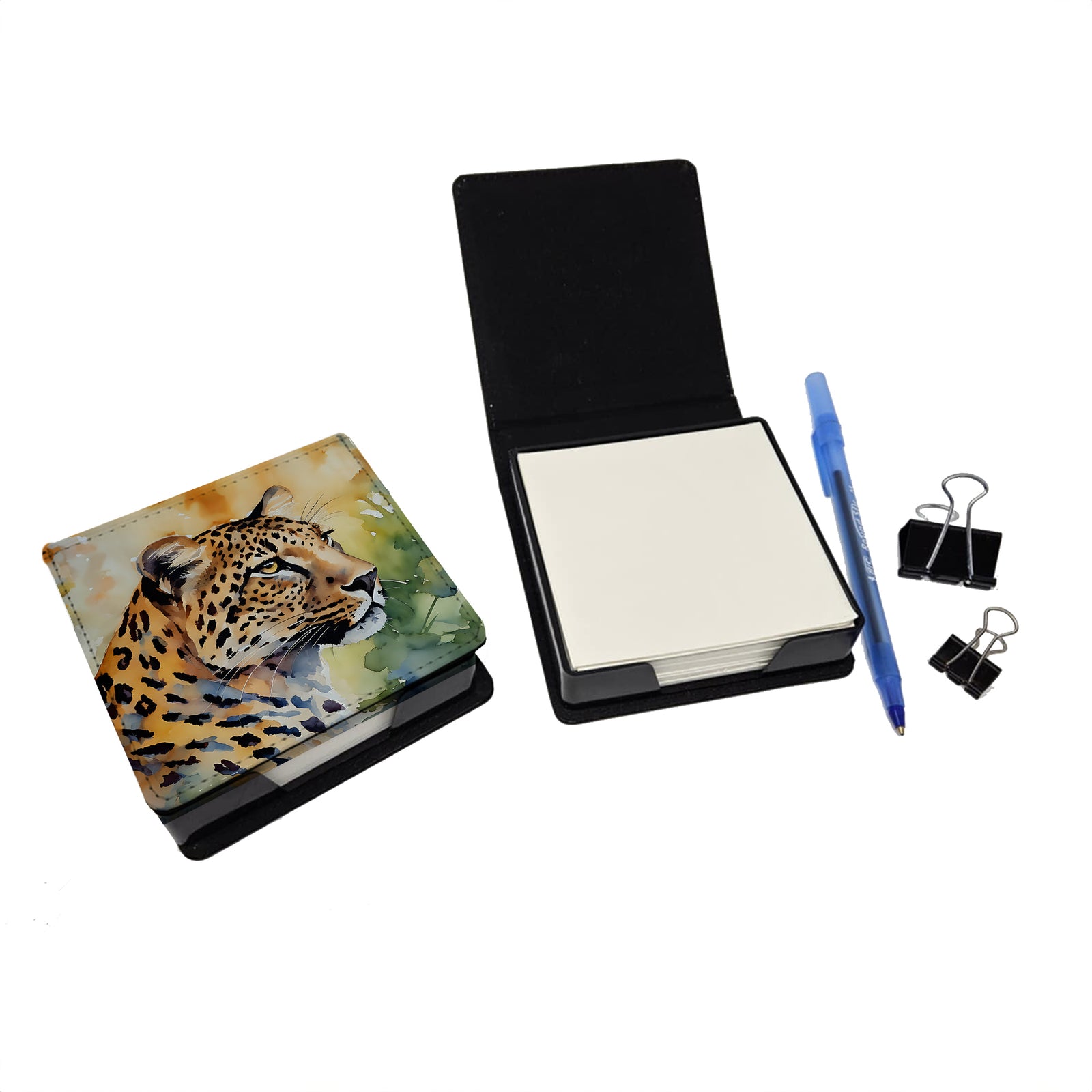 Caroline's Treasures Leopard PU Leather Note Paper Holder