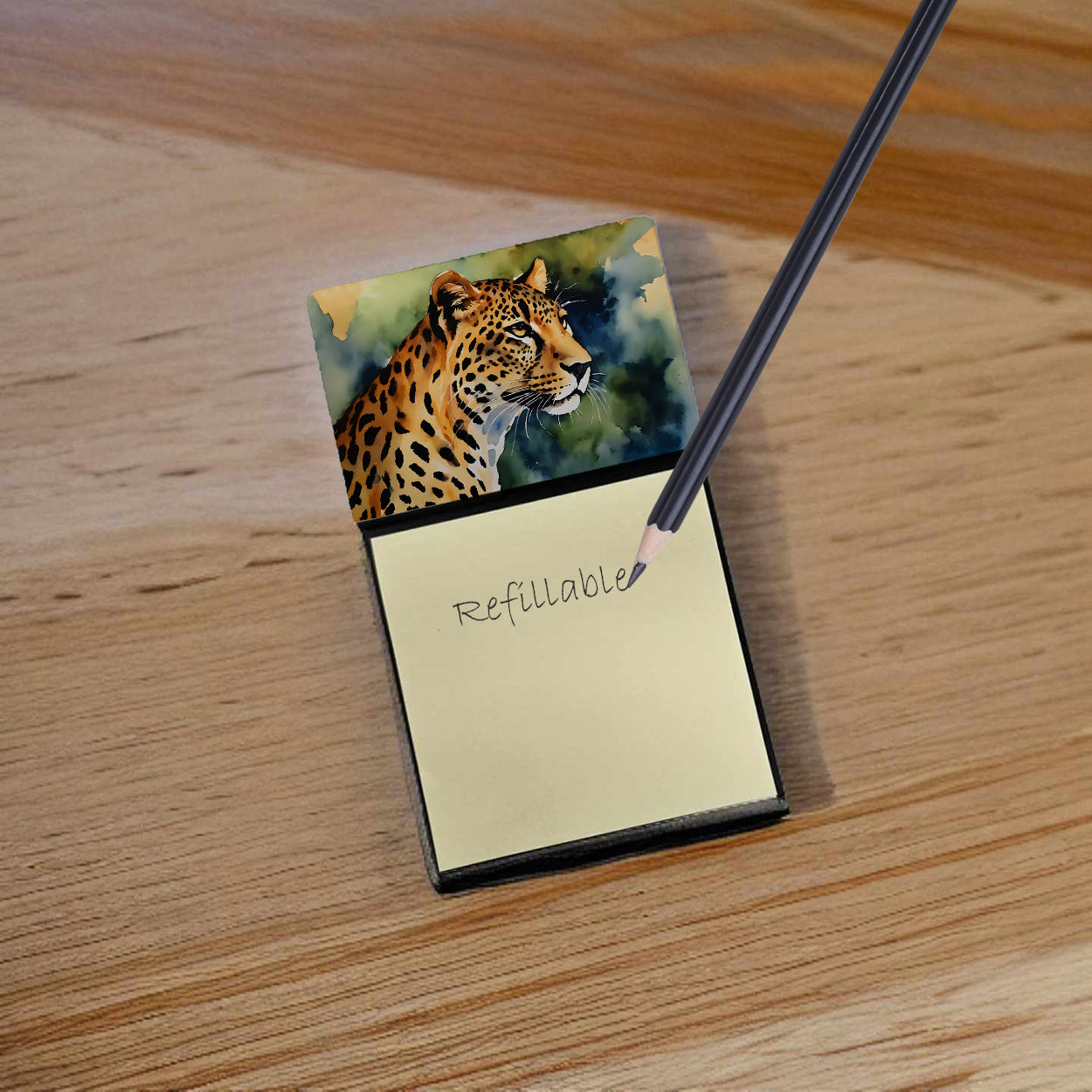 Caroline's Treasures Leopard Sticky Note Holder- Refiilable Desk Accessory Note Pad