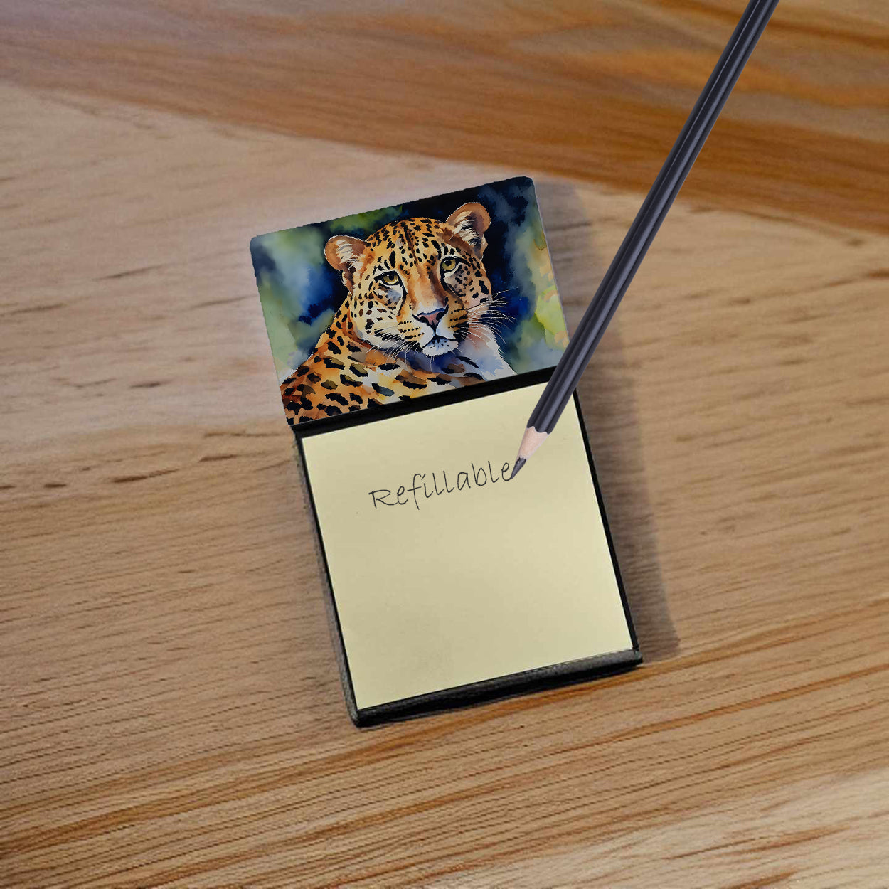 Caroline's Treasures Leopard Sticky Note Holder- Refiilable Desk Accessory Note Pad