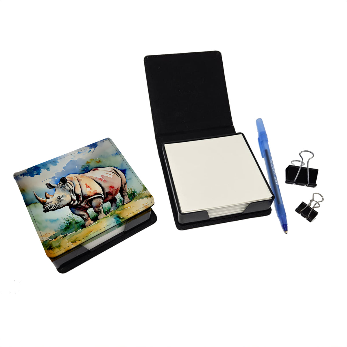 Caroline's Treasures Rhinoceros PU Leather Note Paper Holder