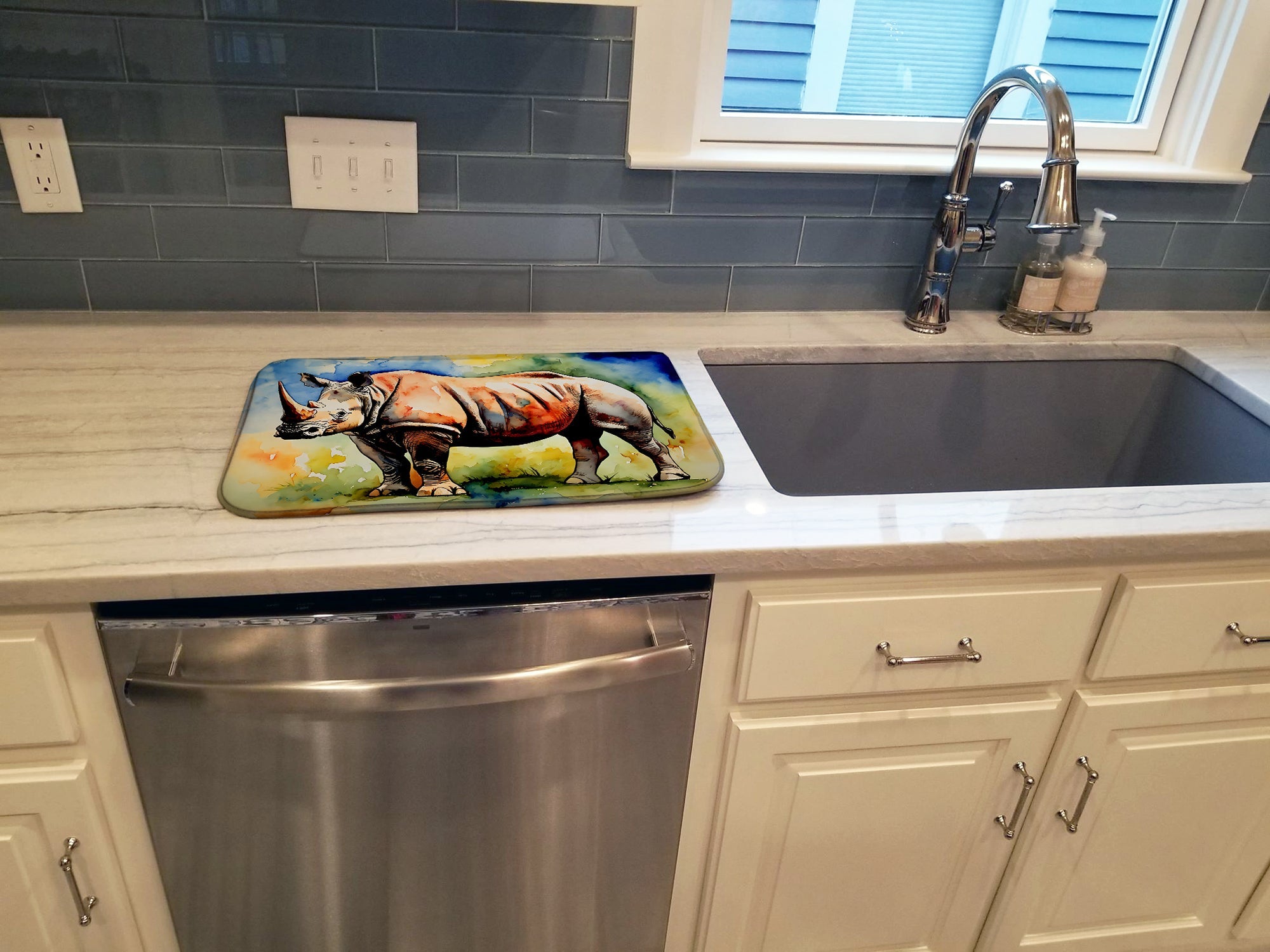 Caroline's Treasures Rhinoceros Dish Drying Mat