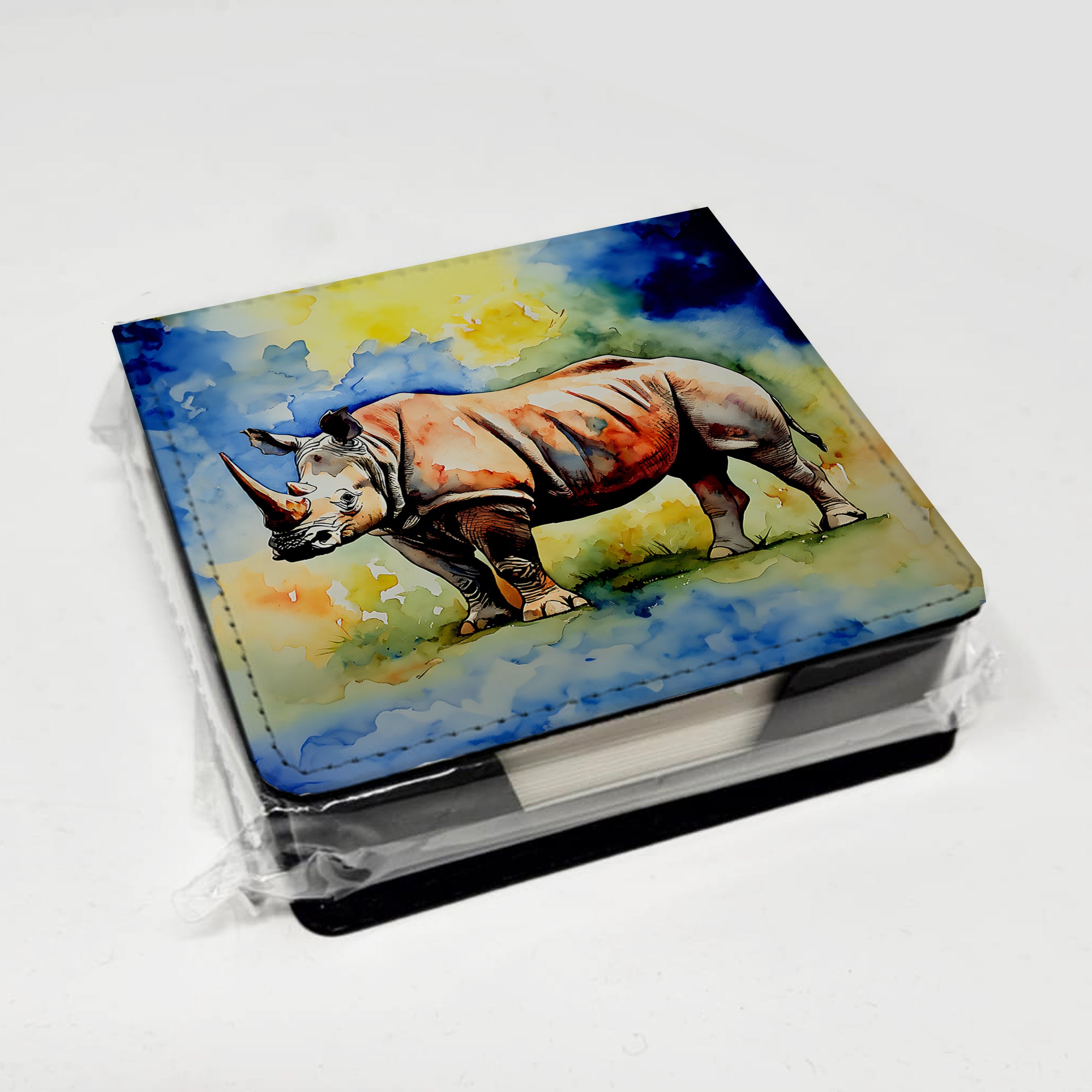 Caroline's Treasures Rhinoceros PU Leather Note Paper Holder