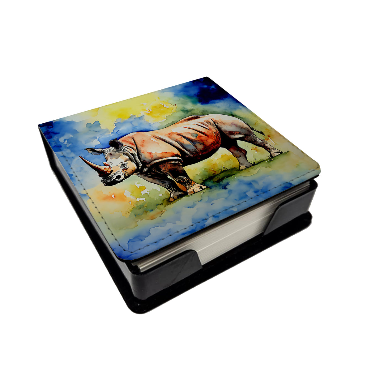 Caroline's Treasures Rhinoceros PU Leather Note Paper Holder
