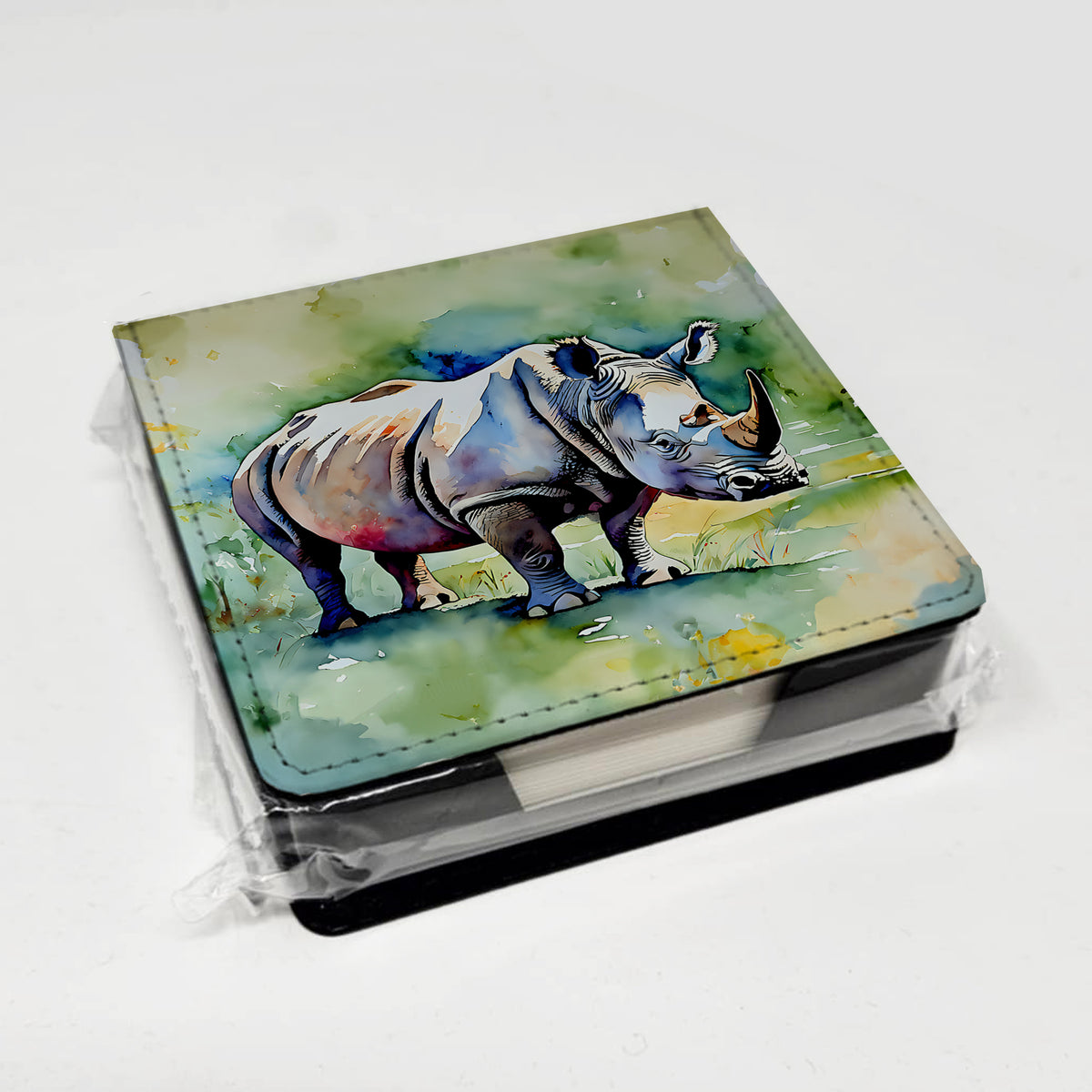 Caroline's Treasures Rhinoceros PU Leather Note Paper Holder