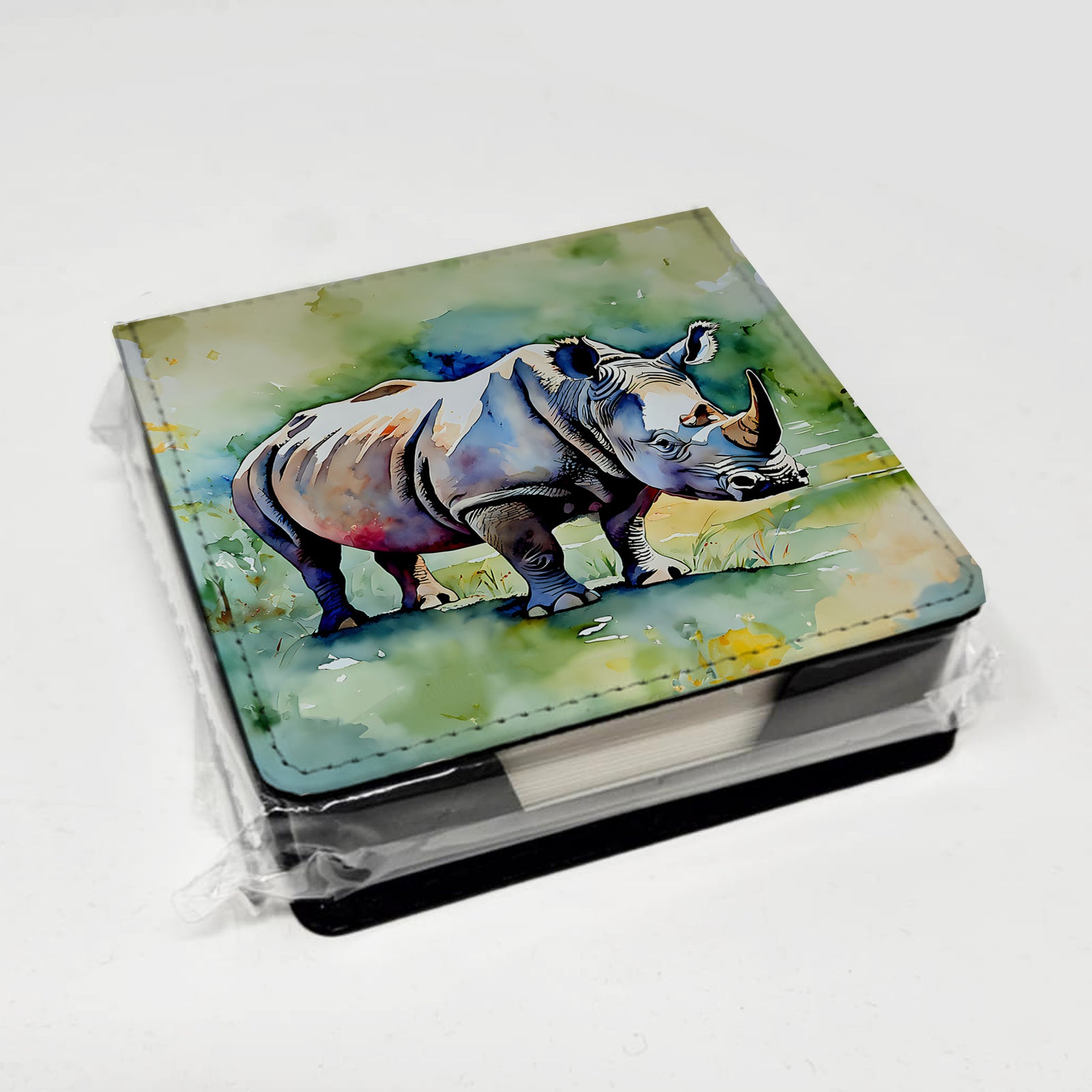 Caroline's Treasures Rhinoceros PU Leather Note Paper Holder