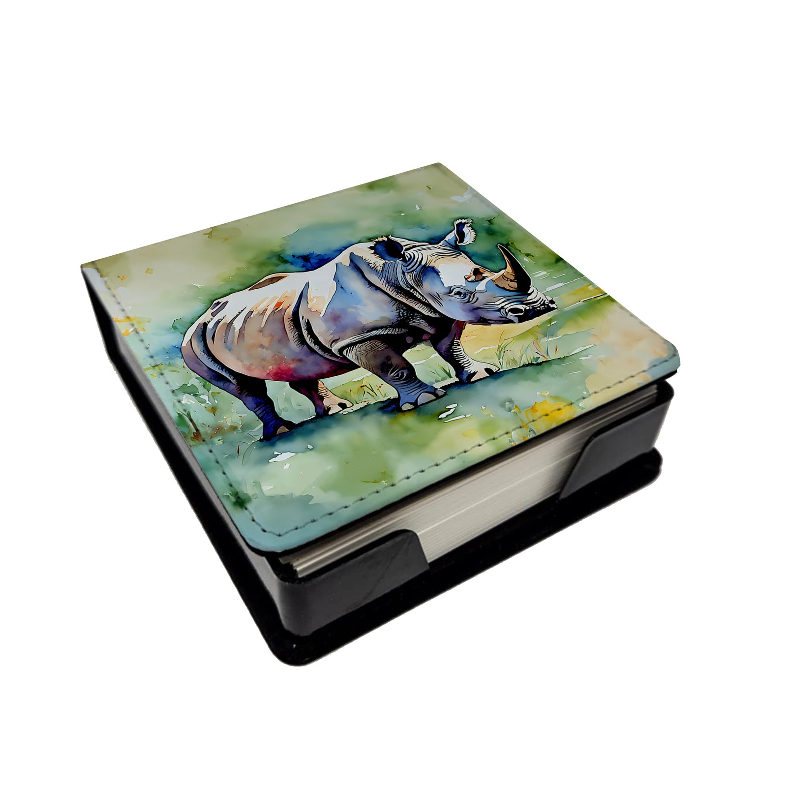 Caroline's Treasures Rhinoceros PU Leather Note Paper Holder