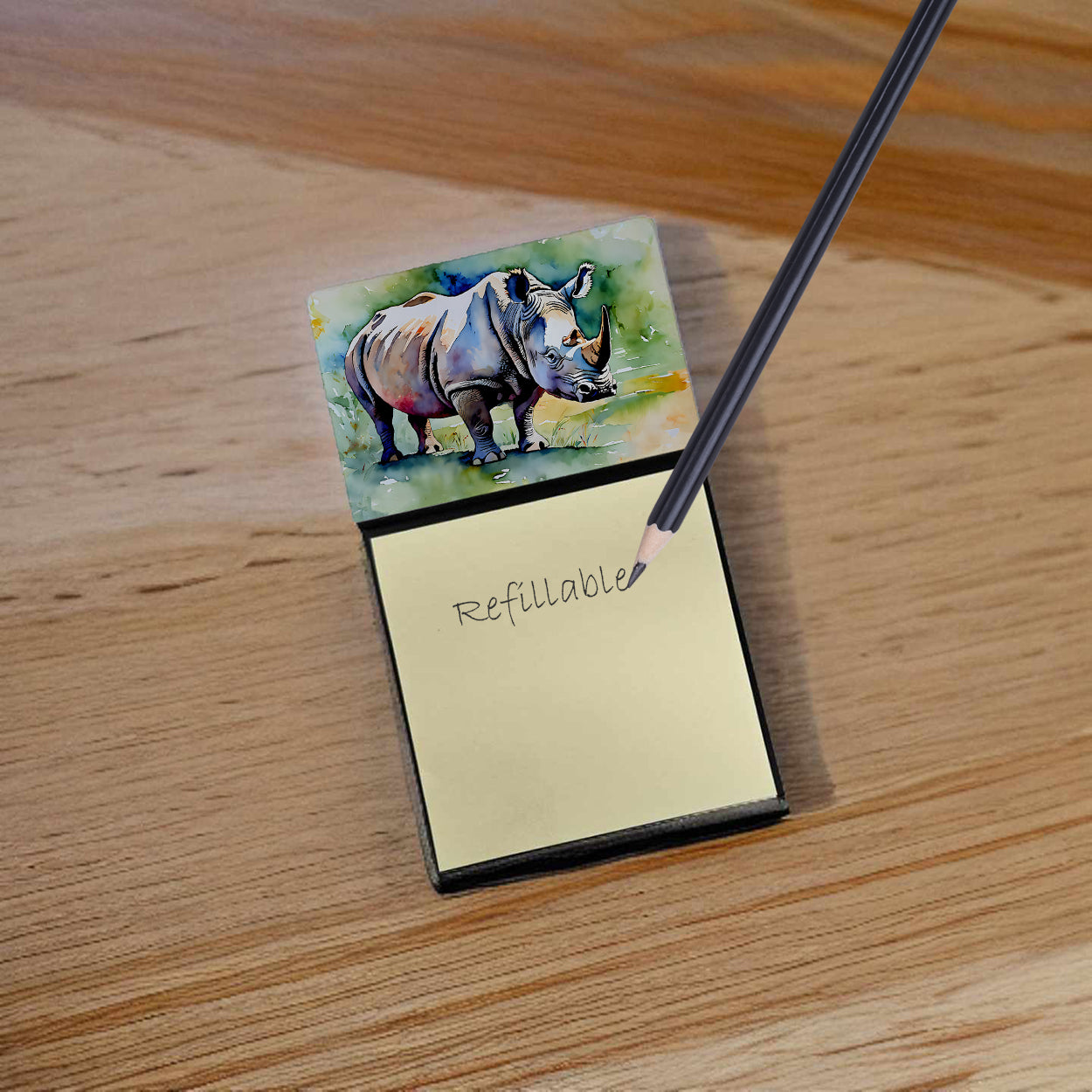 Caroline's Treasures Rhinoceros Sticky Note Holder- Refiilable Desk Accessory Note Pad
