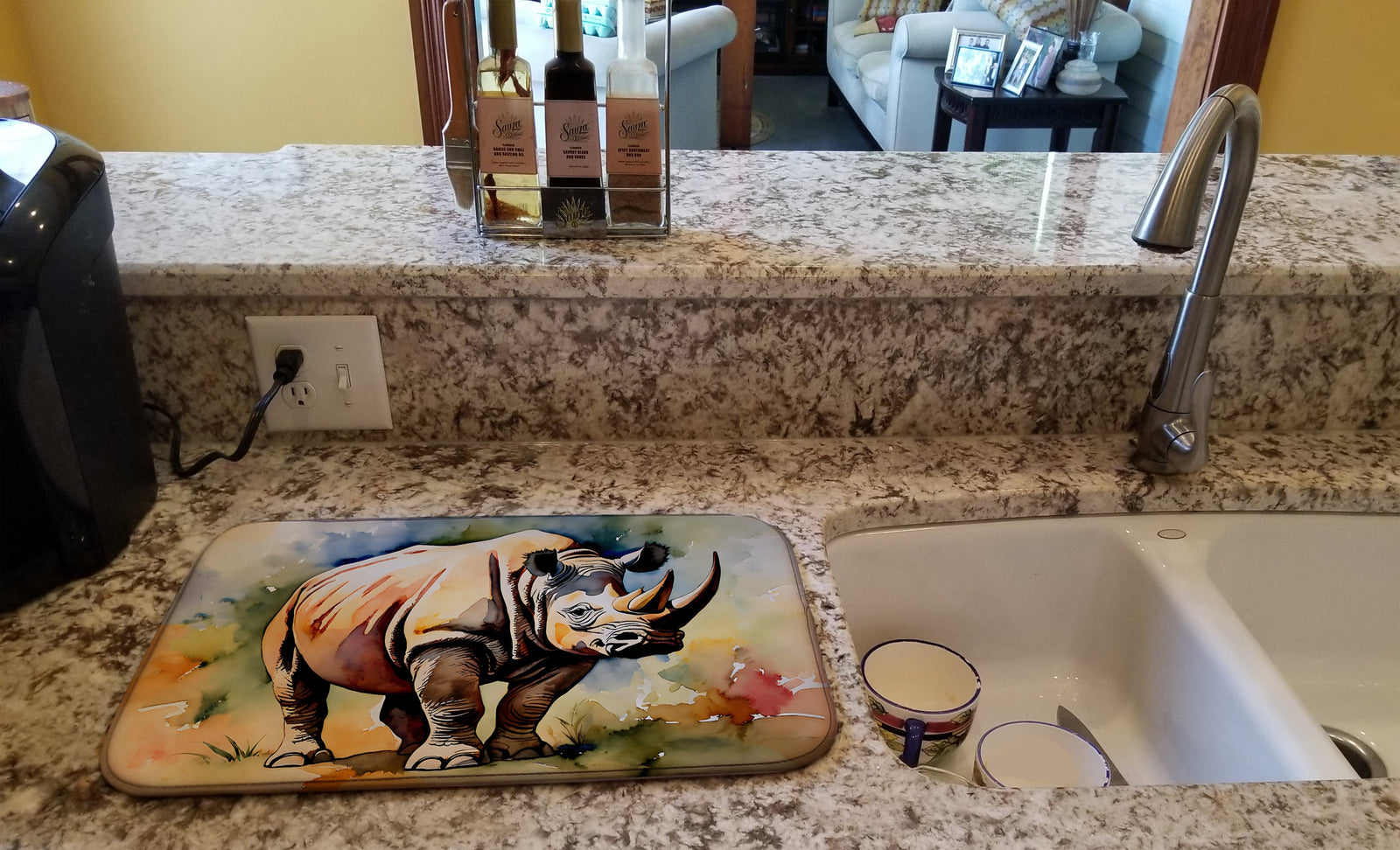 Caroline's Treasures Rhinoceros Dish Drying Mat