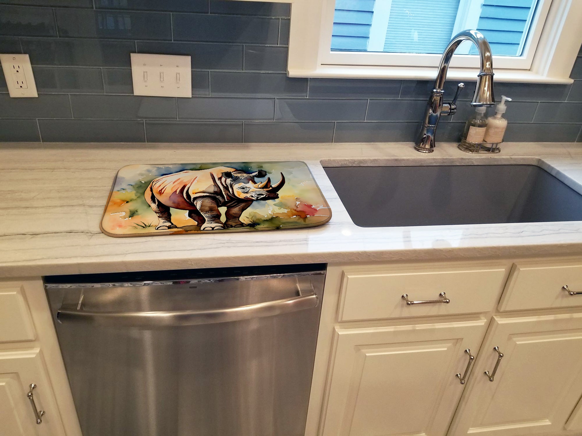 Caroline's Treasures Rhinoceros Dish Drying Mat