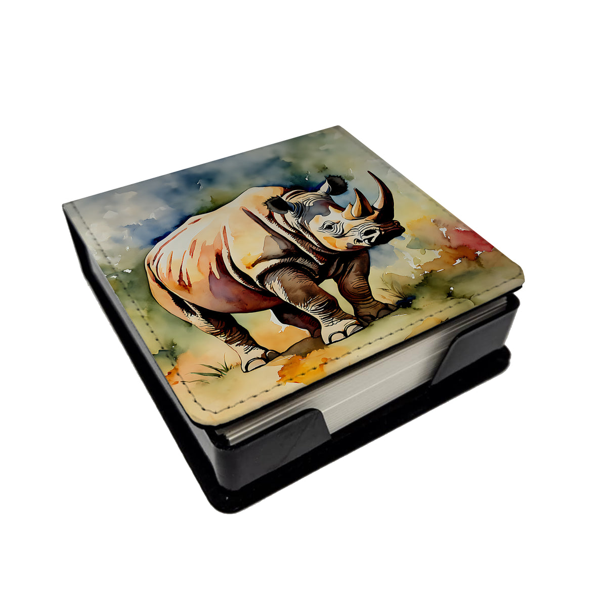Caroline's Treasures Rhinoceros PU Leather Note Paper Holder