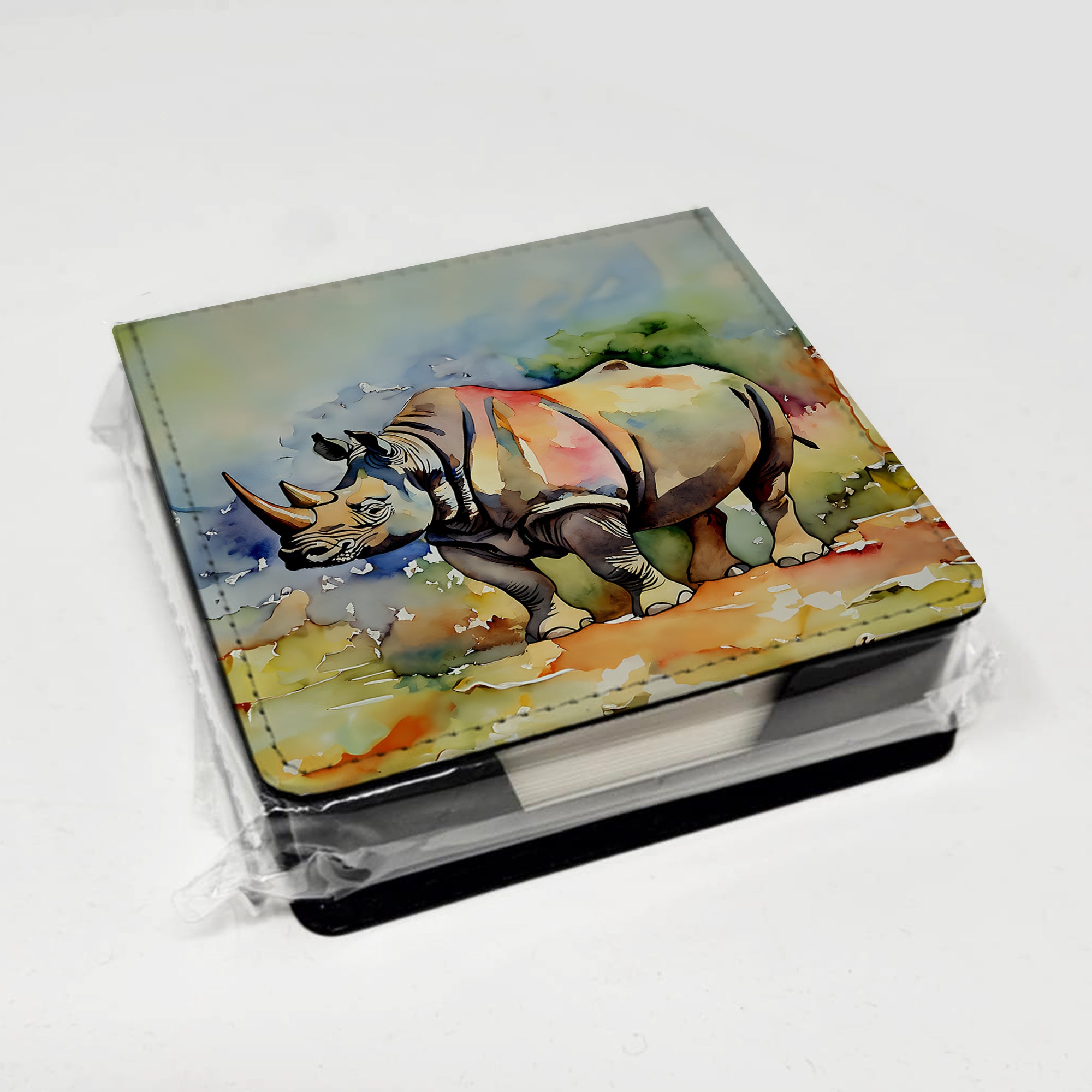Caroline's Treasures Rhinoceros PU Leather Note Paper Holder